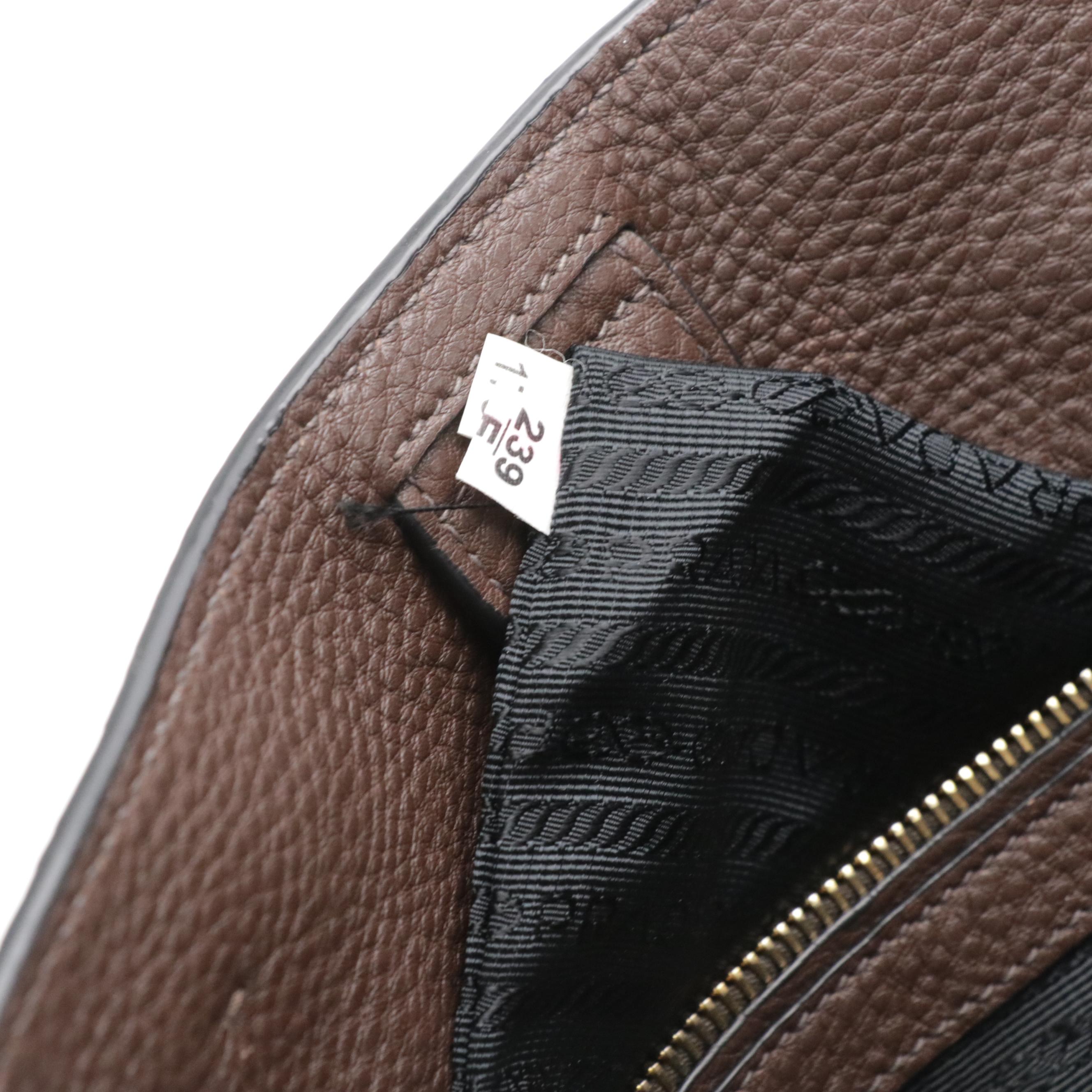 Prada Two-Way Tote Bag in Chocolate Brown Grained Calfskin Leather