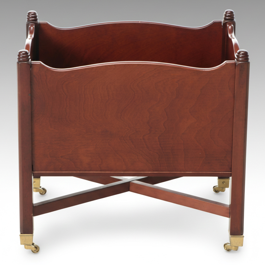 Bombay Company Mahogany Finish Wood Magazine Rack with Brass Casters and Handles