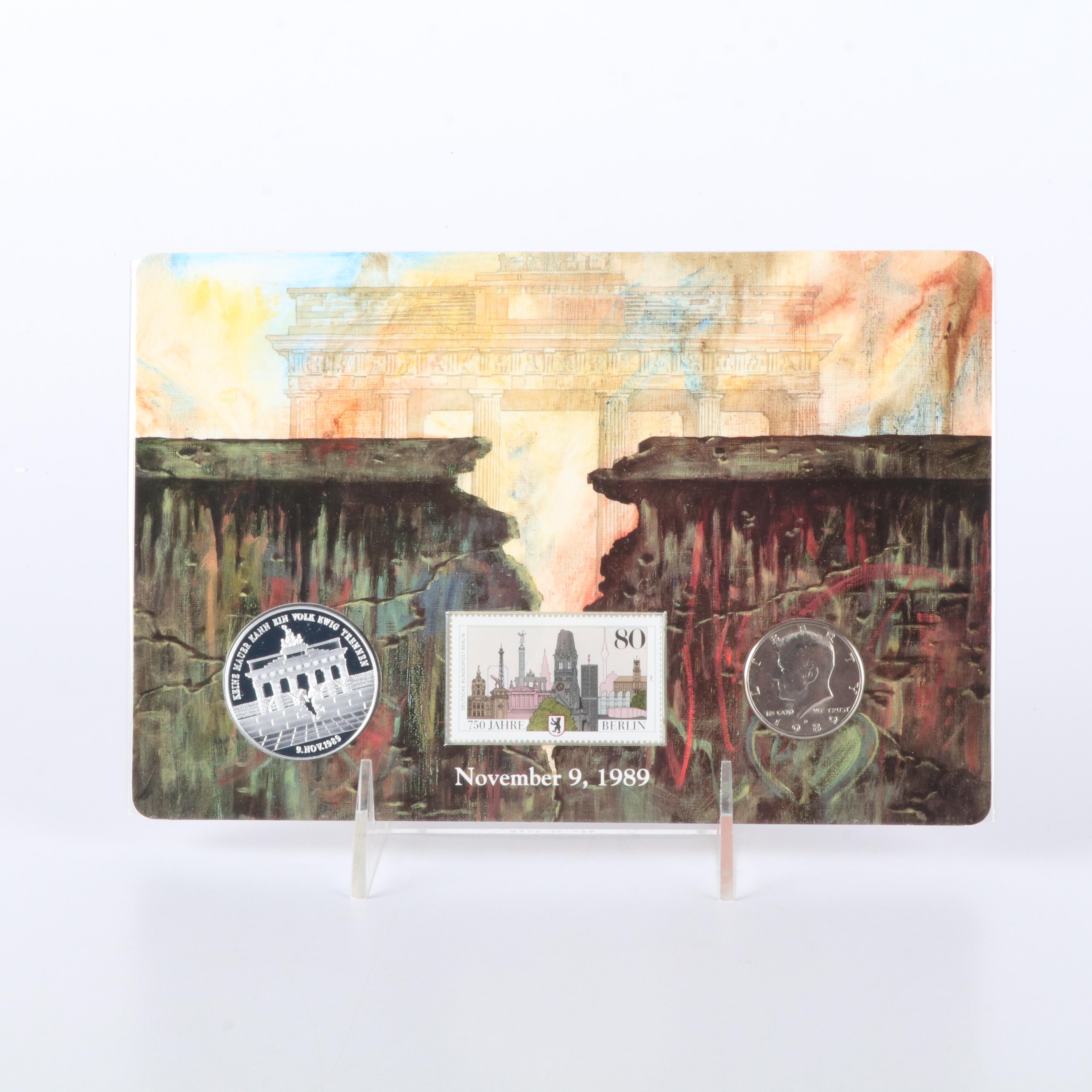 1989 Opening of the Berlin Wall Commemorative Coin and Stamp Set