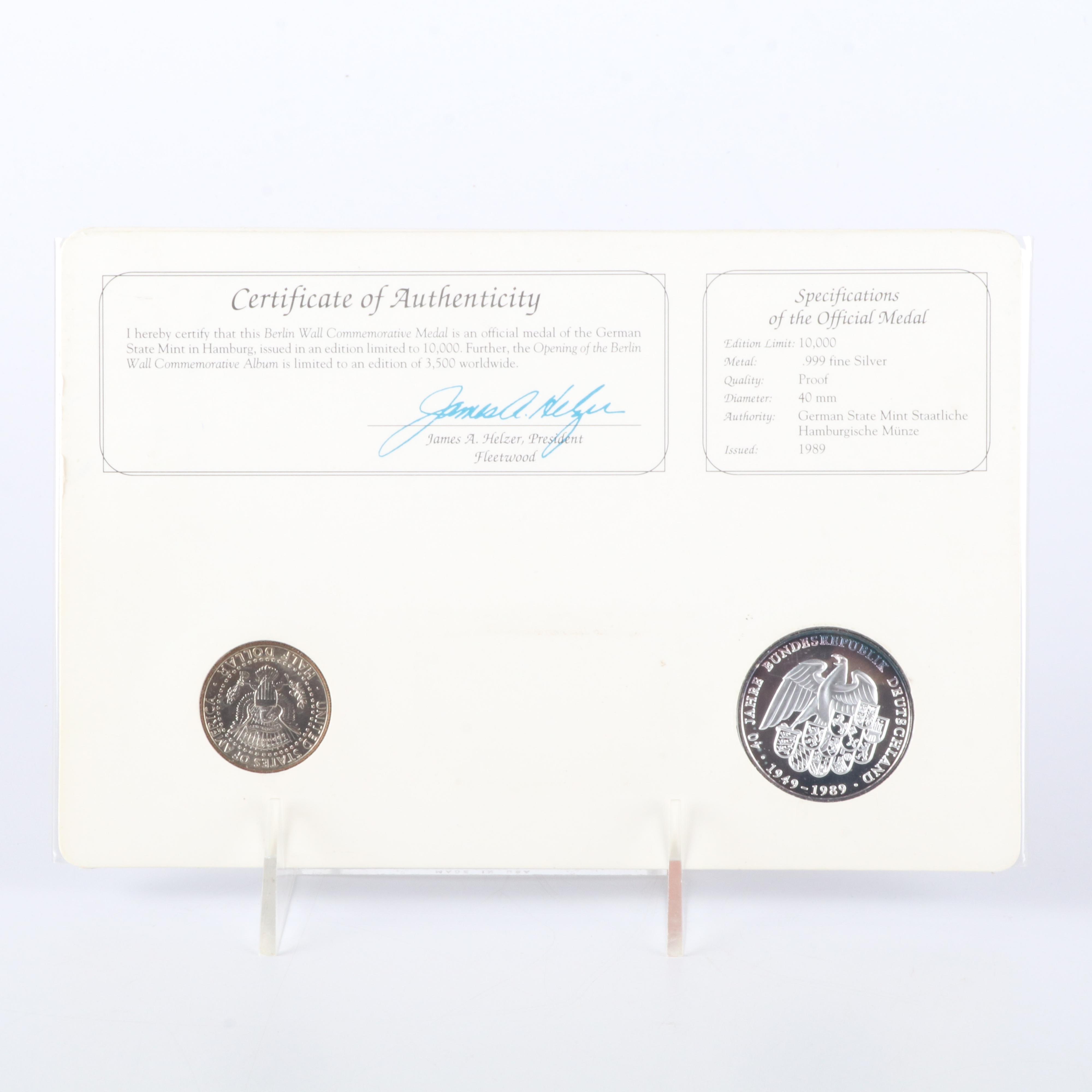 1989 Opening of the Berlin Wall Commemorative Coin and Stamp Set