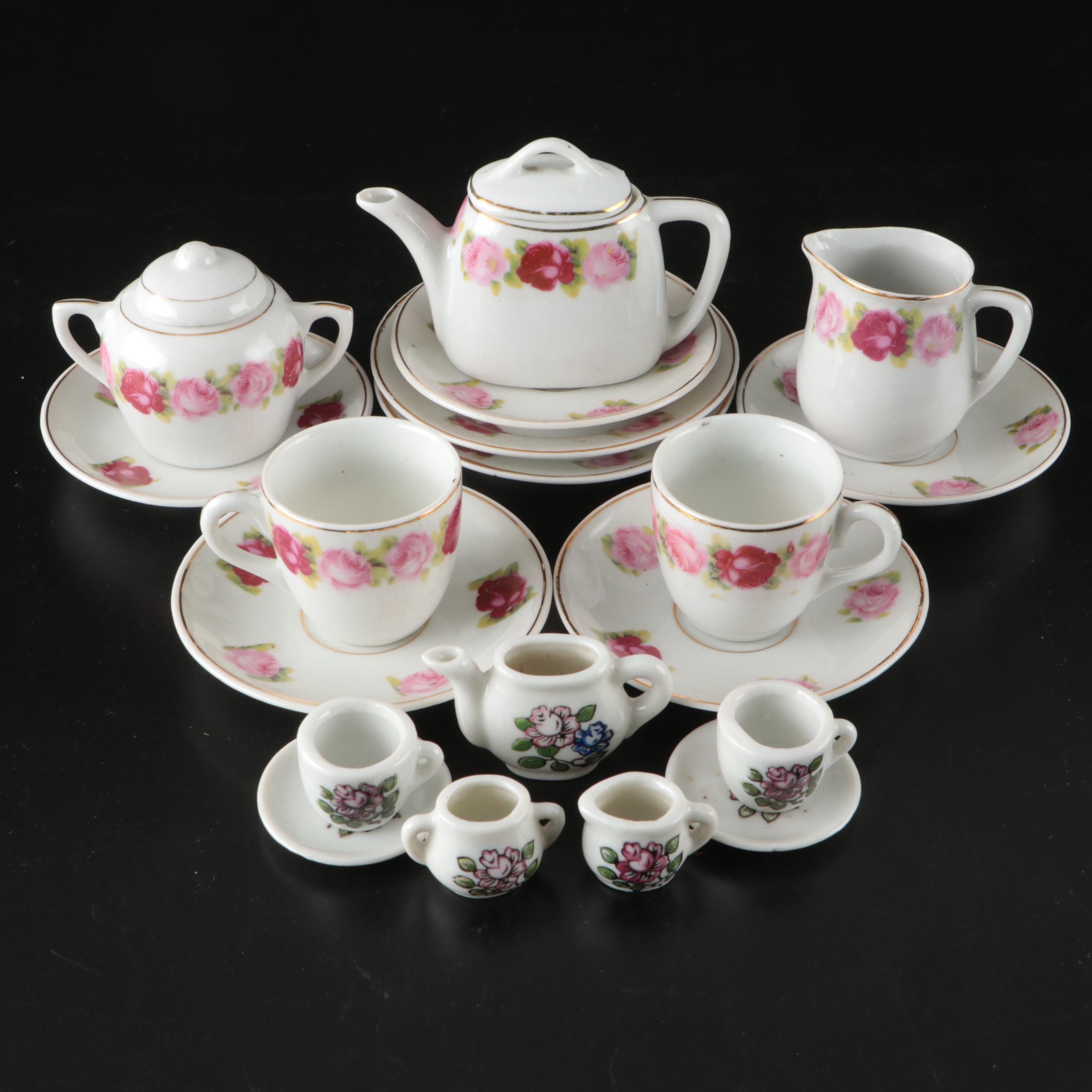 Vintage Rose Pattern and Miniature Tea Sets, Mid to Late 20th Century