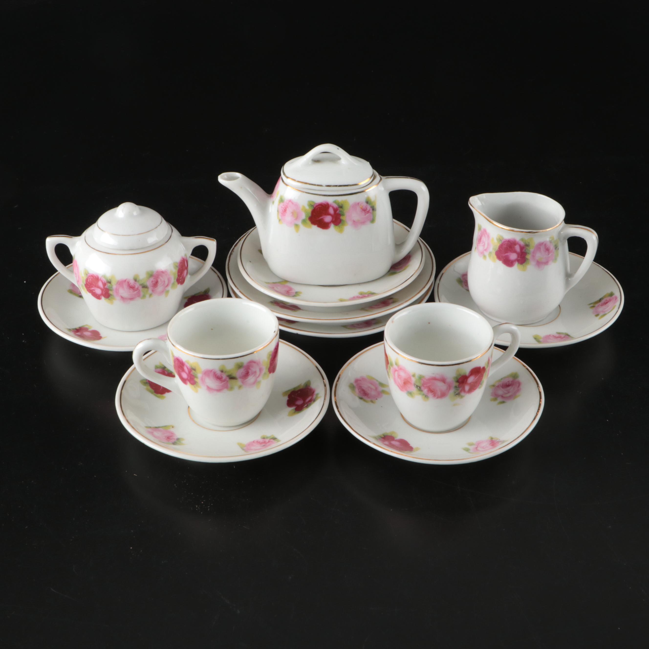 Vintage Rose Pattern and Miniature Tea Sets, Mid to Late 20th Century
