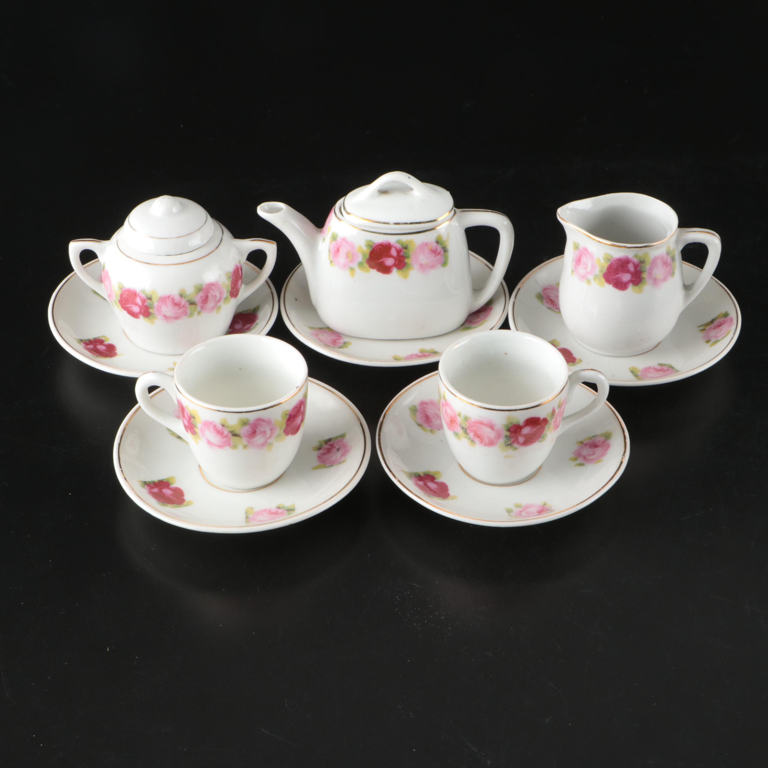 Vintage Rose Pattern and Miniature Tea Sets, Mid to Late 20th Century