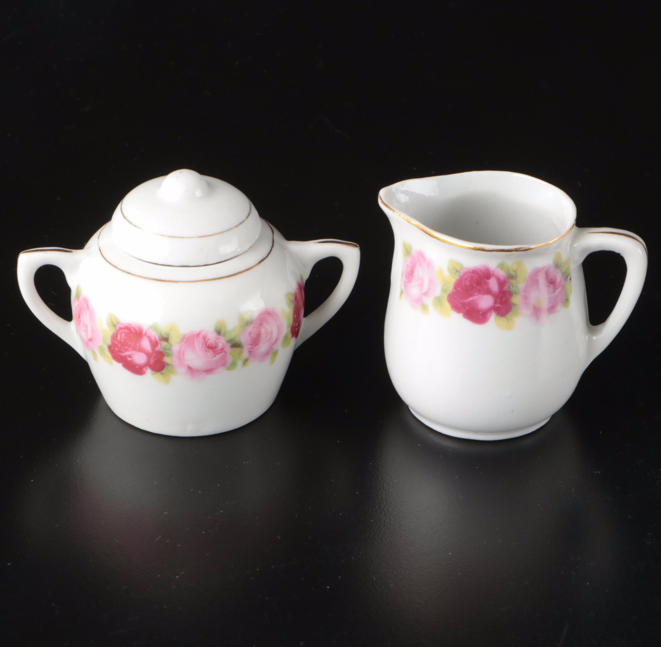 Vintage Rose Pattern and Miniature Tea Sets, Mid to Late 20th Century