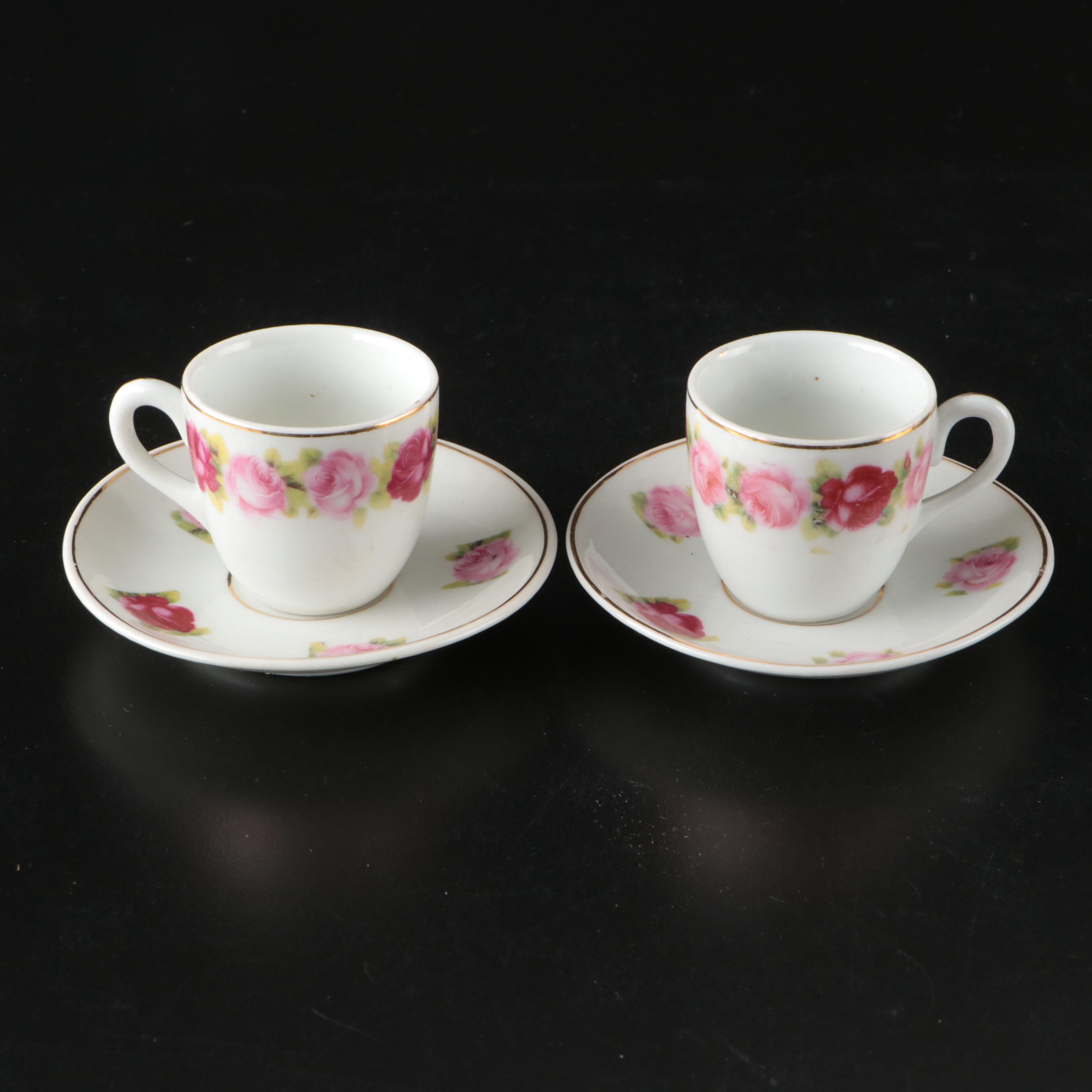 Vintage Rose Pattern and Miniature Tea Sets, Mid to Late 20th Century