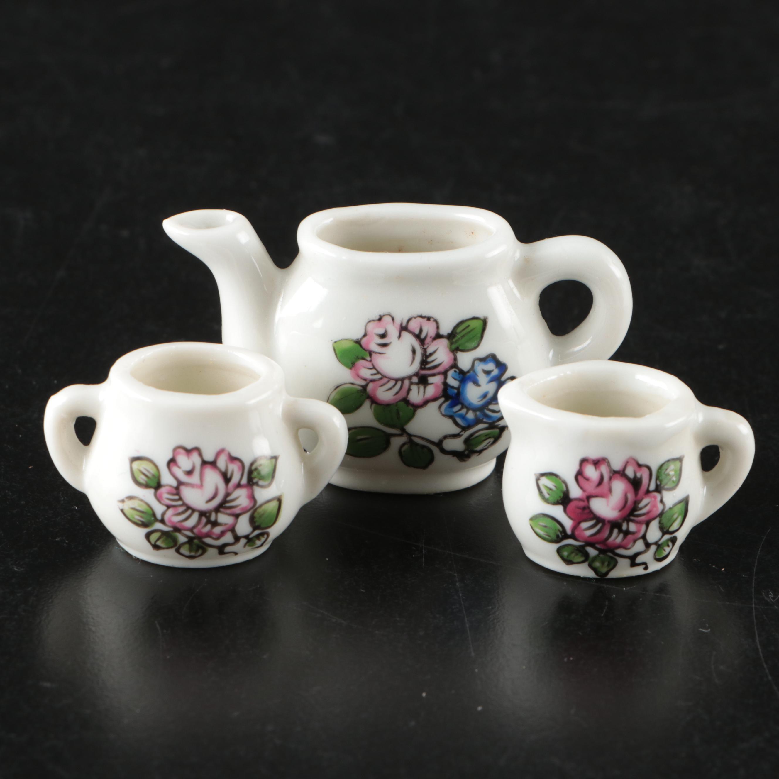 Vintage Rose Pattern and Miniature Tea Sets, Mid to Late 20th Century