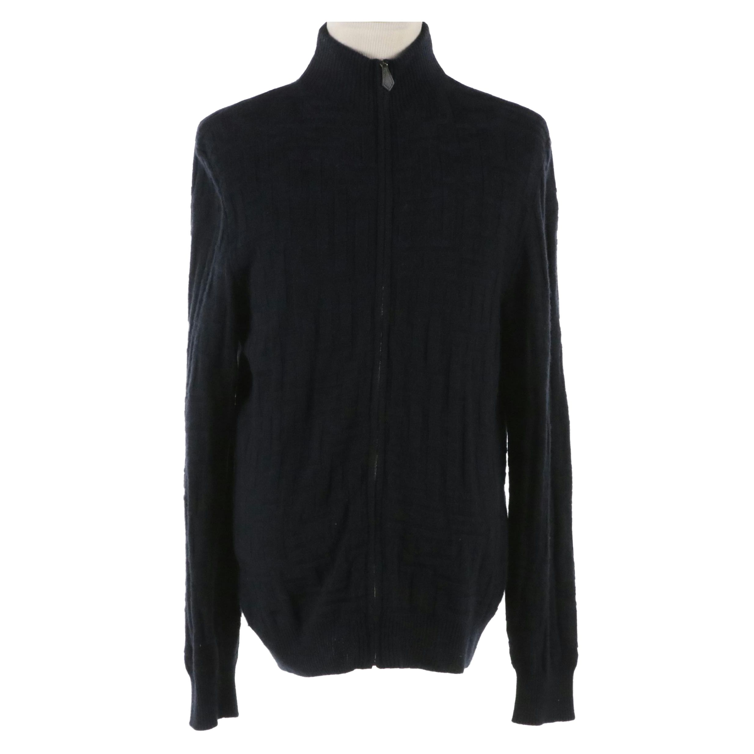 Men's Hermès Navy Blue H Knit Cashmere Zip Sweater
