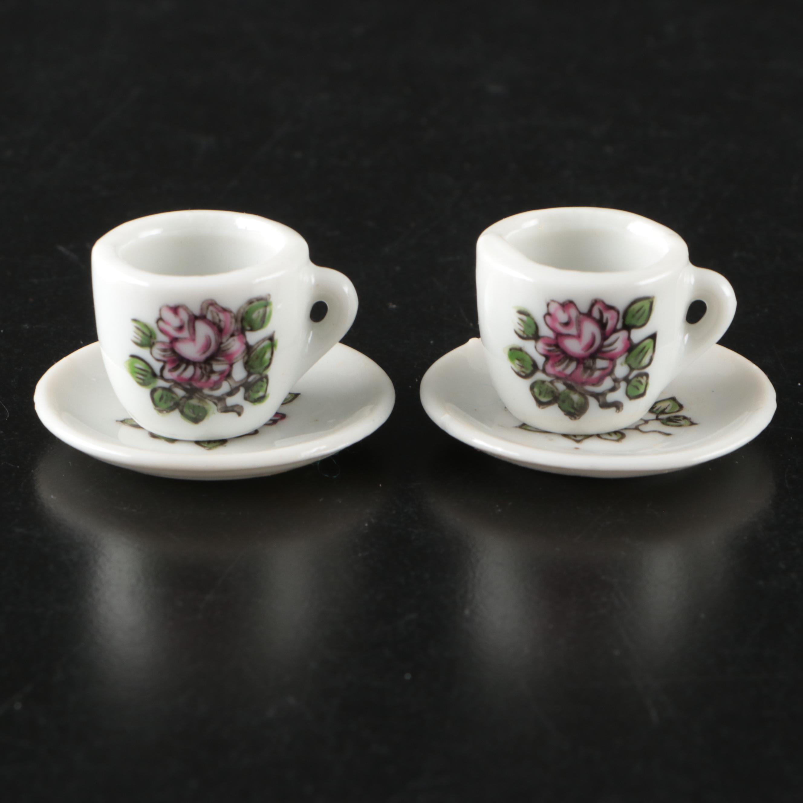 Vintage Rose Pattern and Miniature Tea Sets, Mid to Late 20th Century