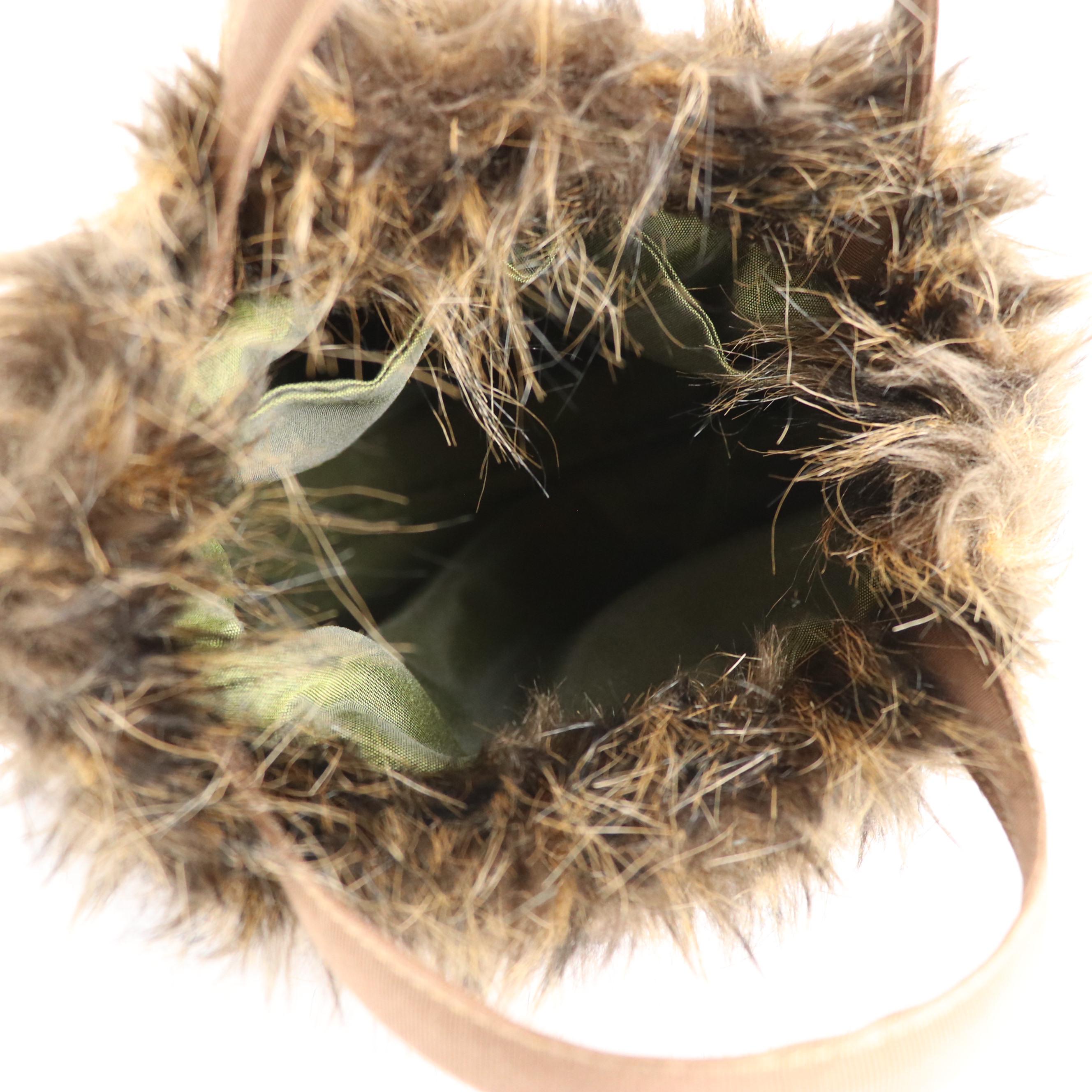 Handmade Tapestry Handbag with Faux Fur and Crinkled Yarn Trimming