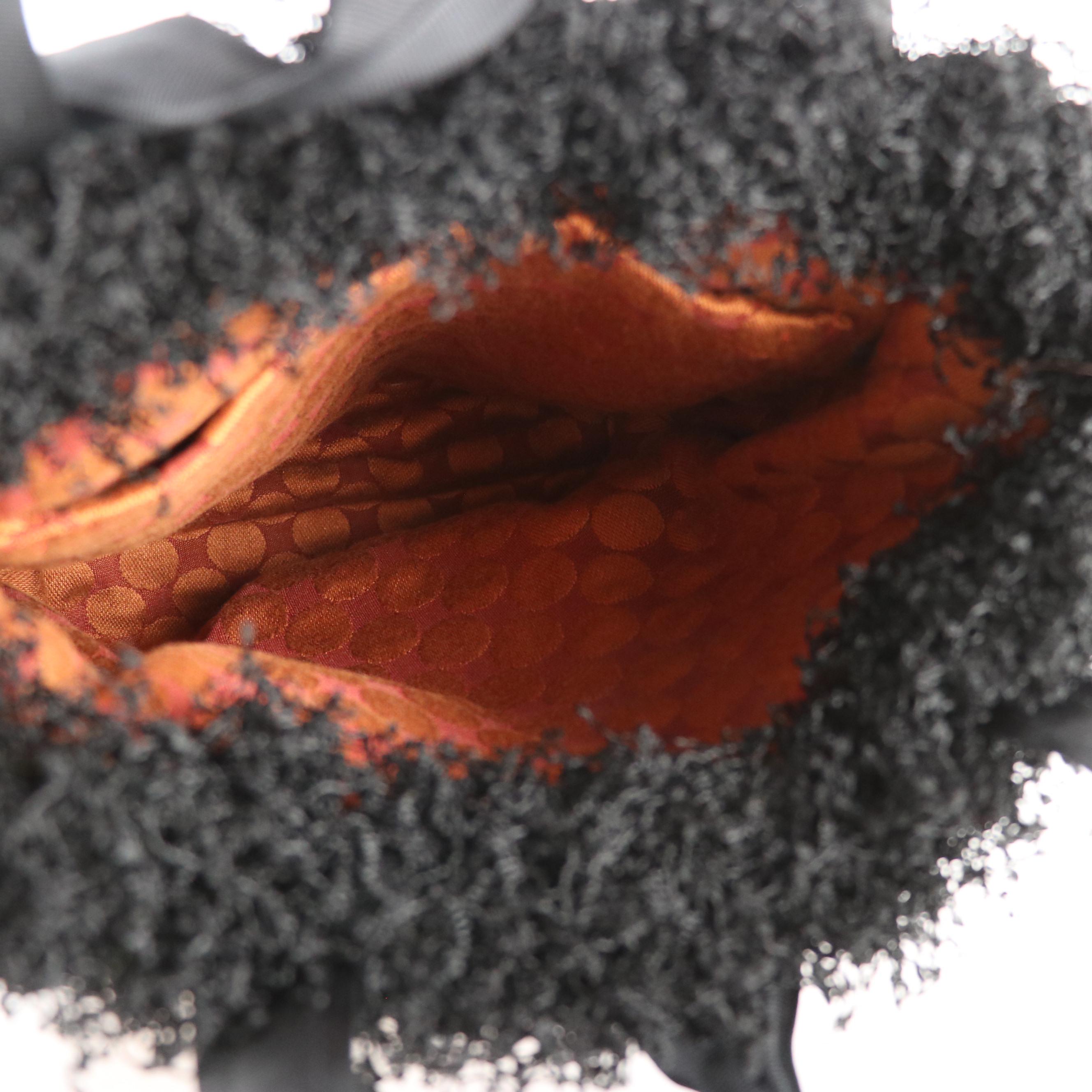 Handmade Tapestry Handbag with Faux Fur and Crinkled Yarn Trimming