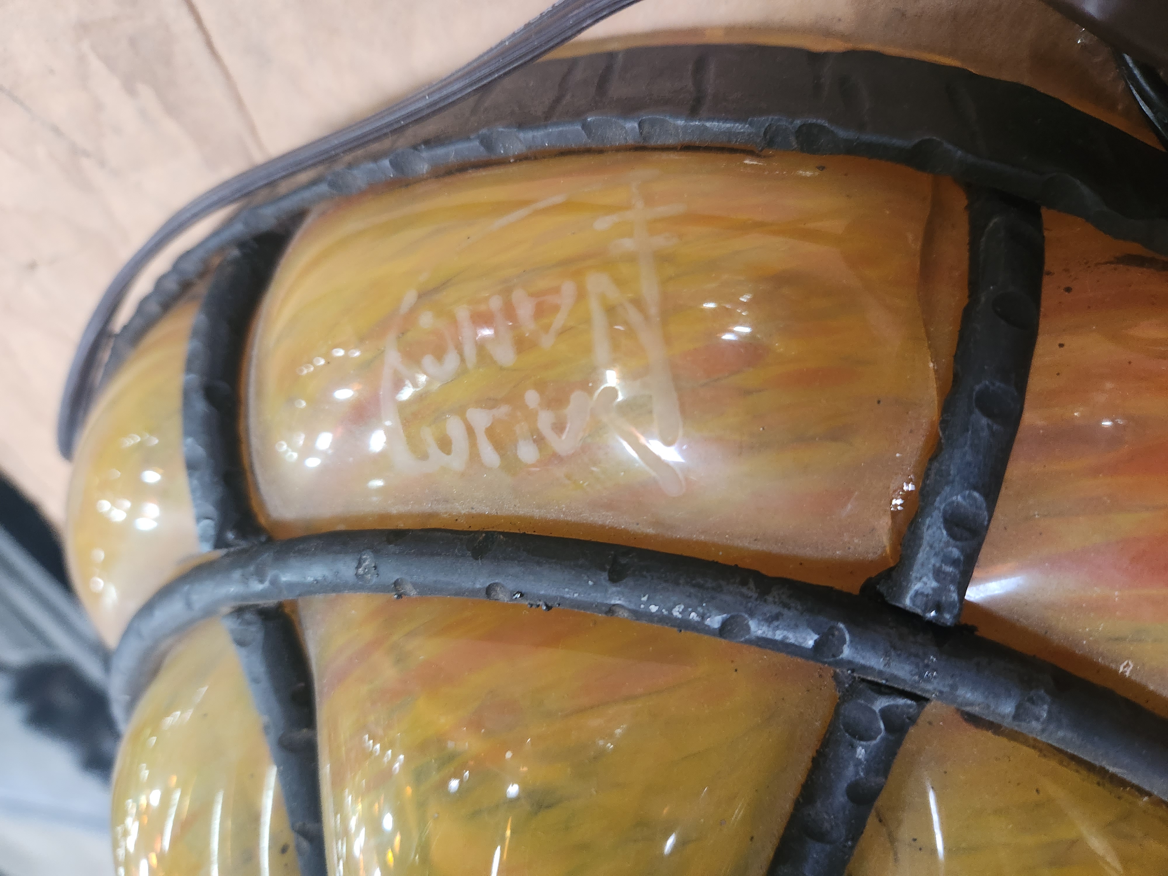 Daum Glass and Wrought Iron Art Deco Lamp, Early to Mid-20th Century