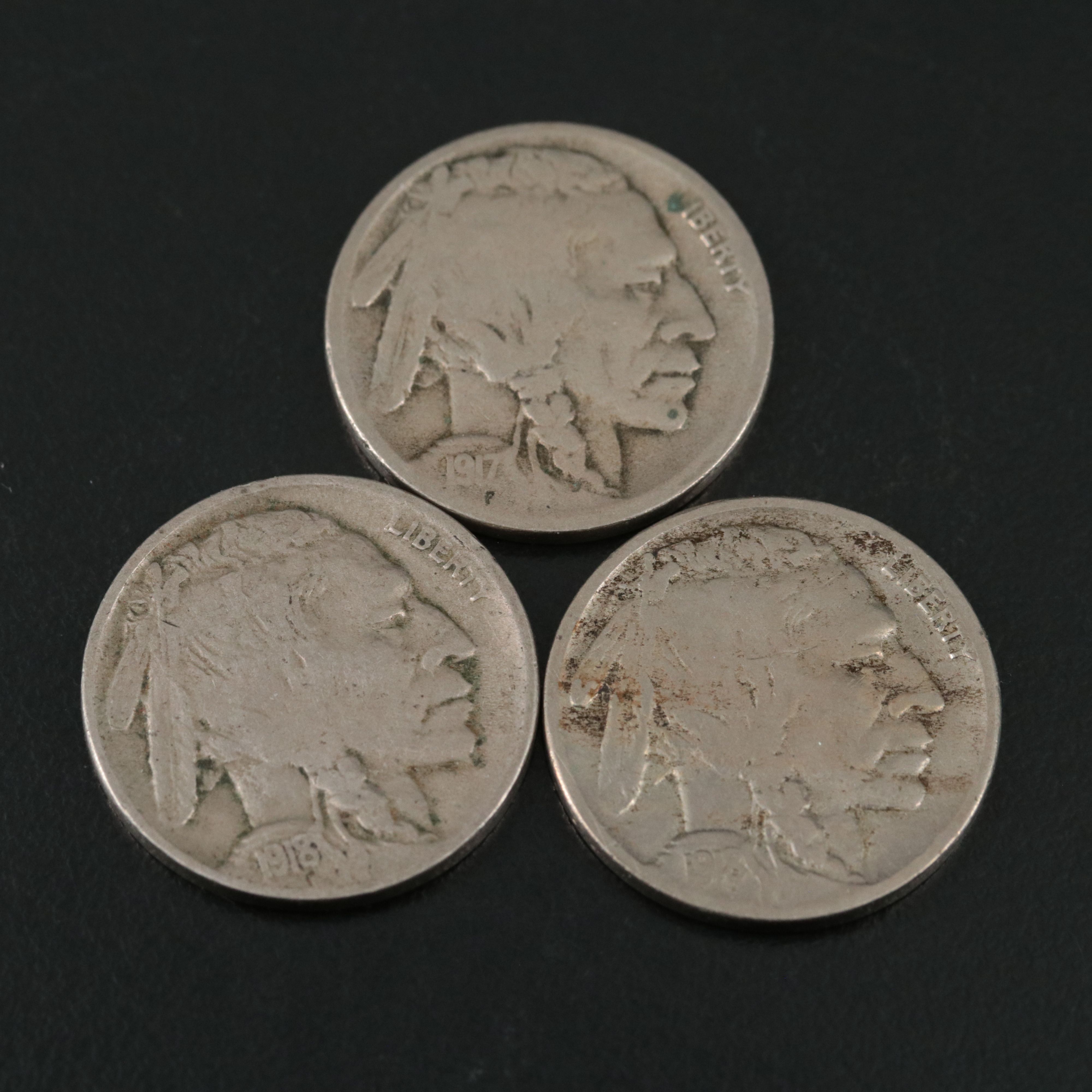 Five Buffalo Nickels:  1917-D, 1918-D, 1918-S, 1926-D and 1938-D