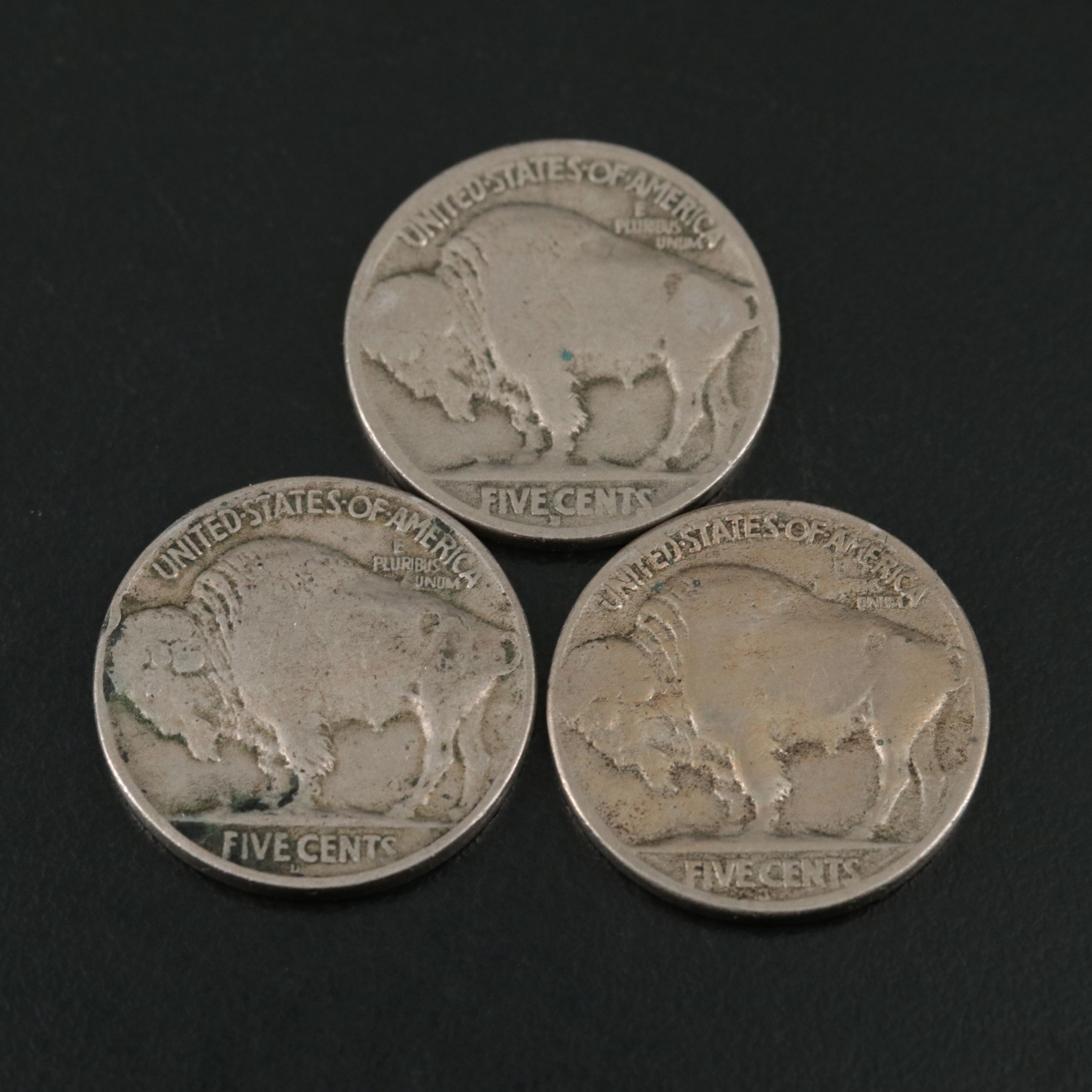 Five Buffalo Nickels:  1917-D, 1918-D, 1918-S, 1926-D and 1938-D