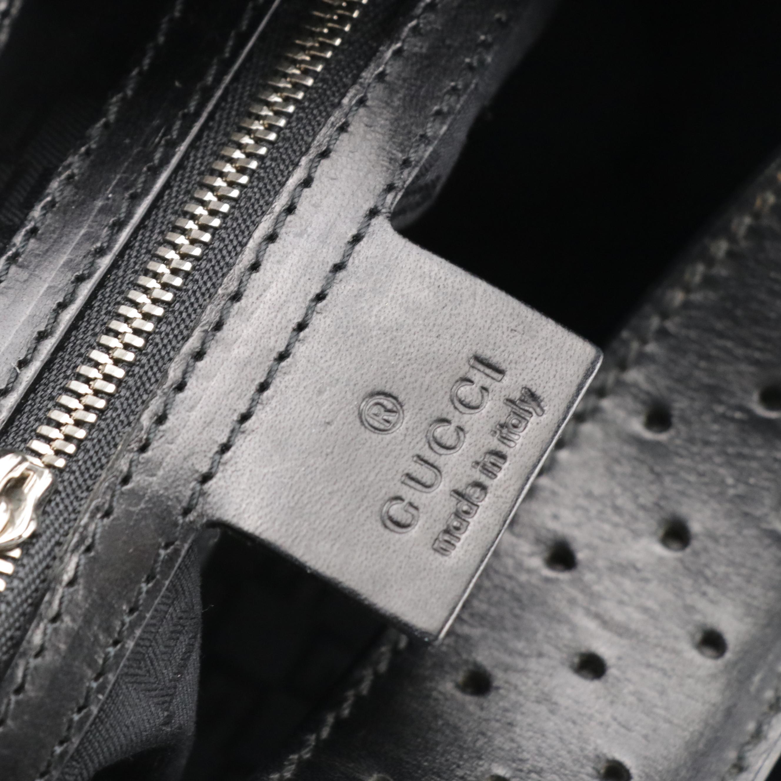 Gucci Small Reins Shoulder Bag in Black Canvas with Perforated Leather Trim