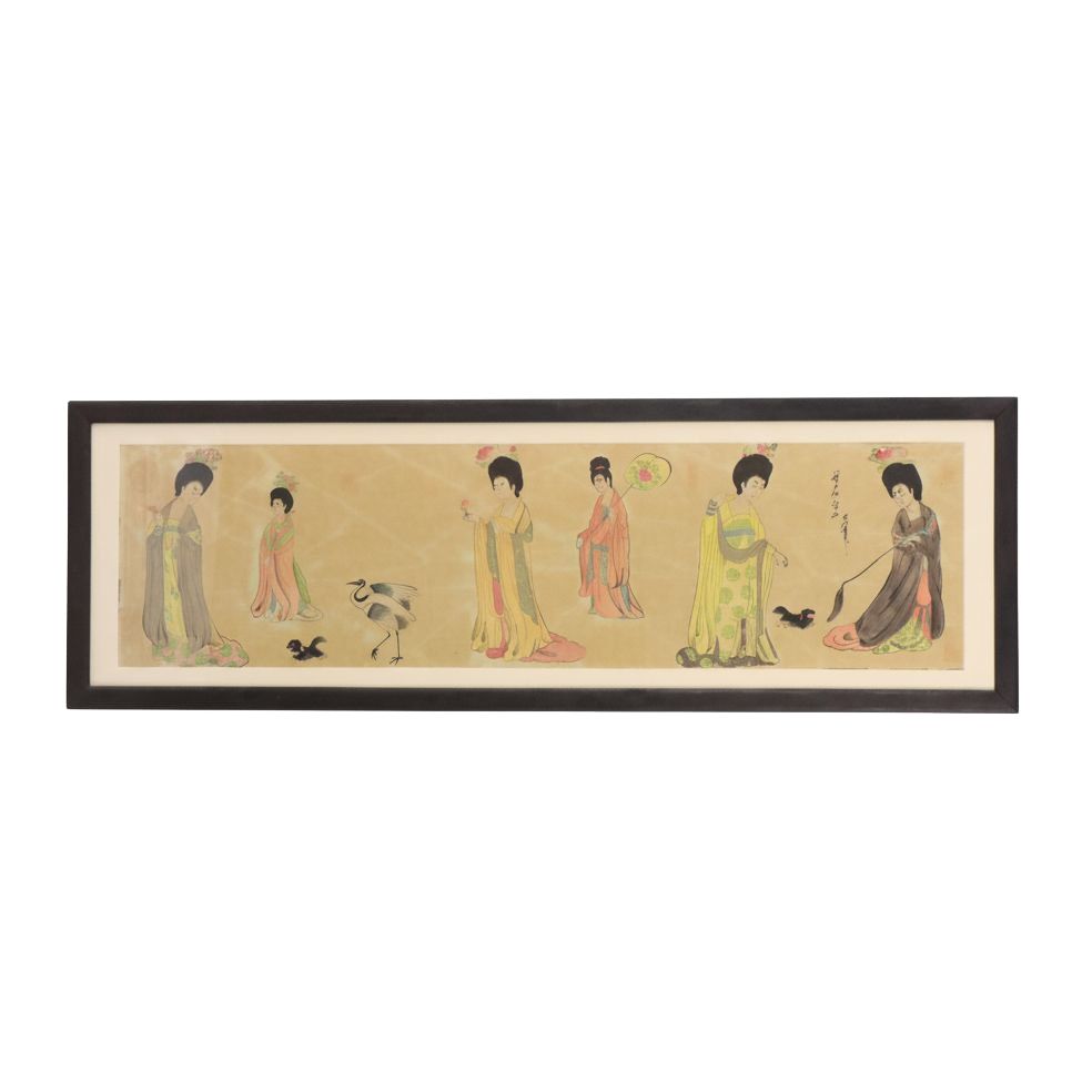 Chinese School Gouache Painting of Women in Hanfu Garments