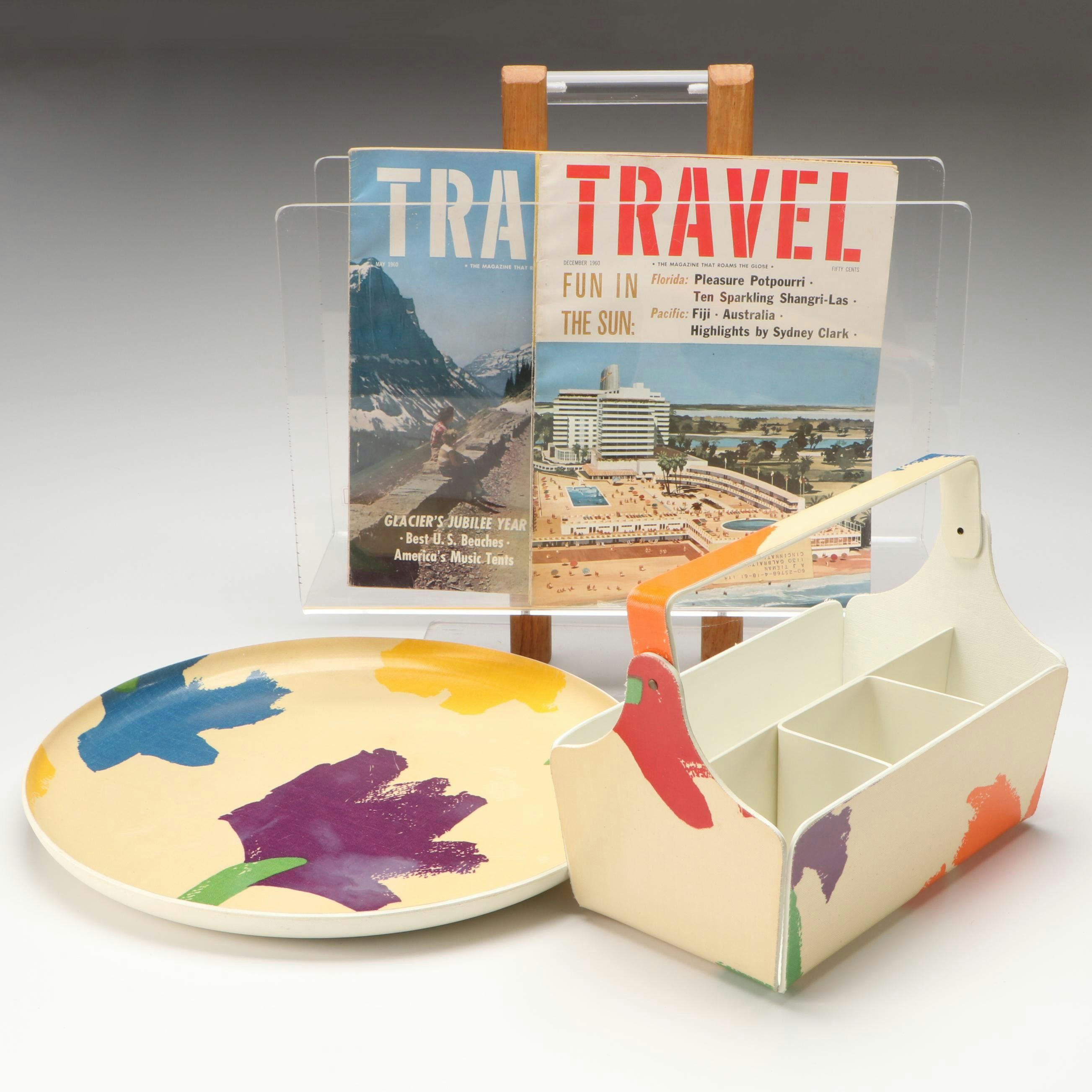 Braeside Studios Acrylic Magazine Rack with Floral Organizer and Tray