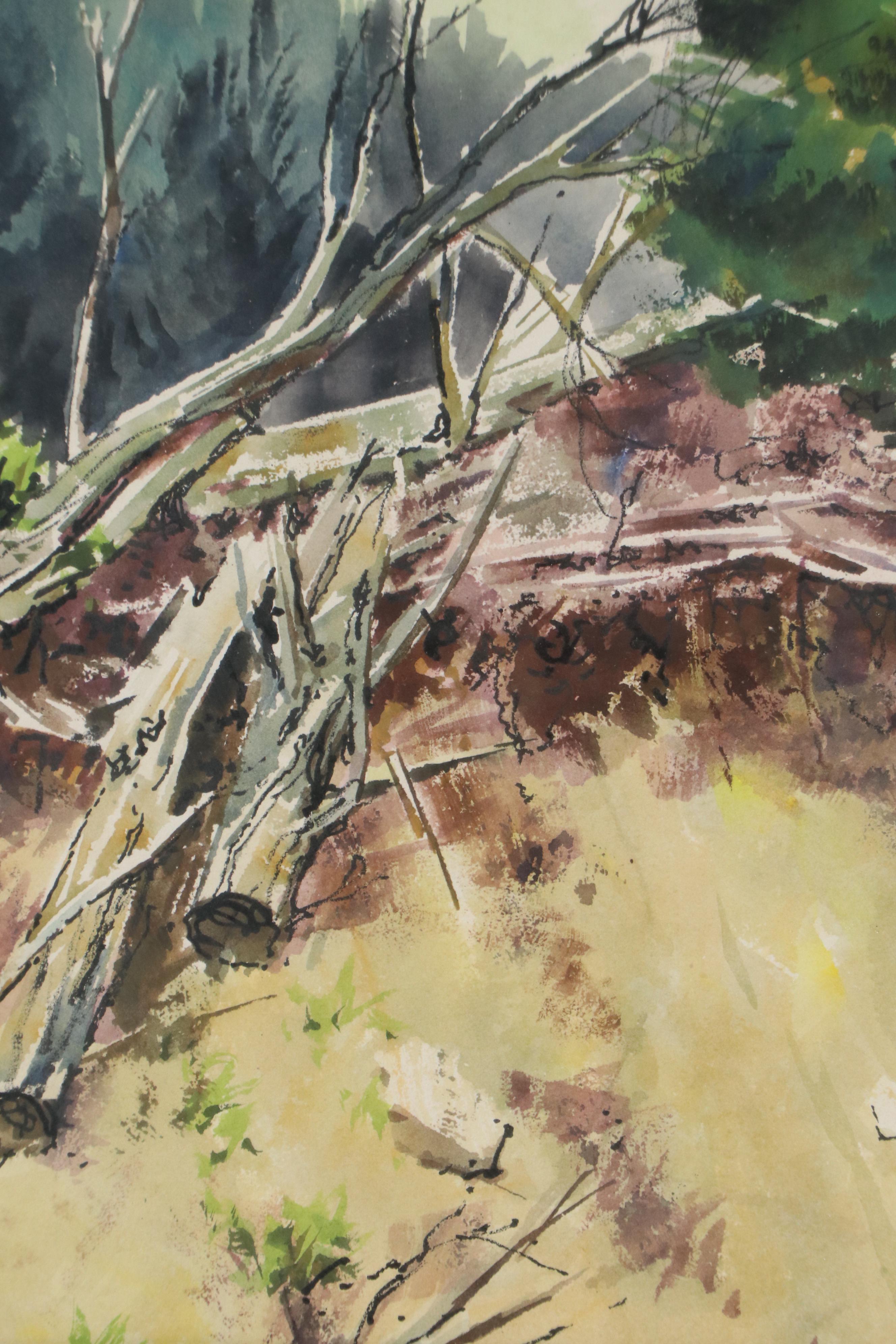 Watercolor Painting of Woodland Logging Scene