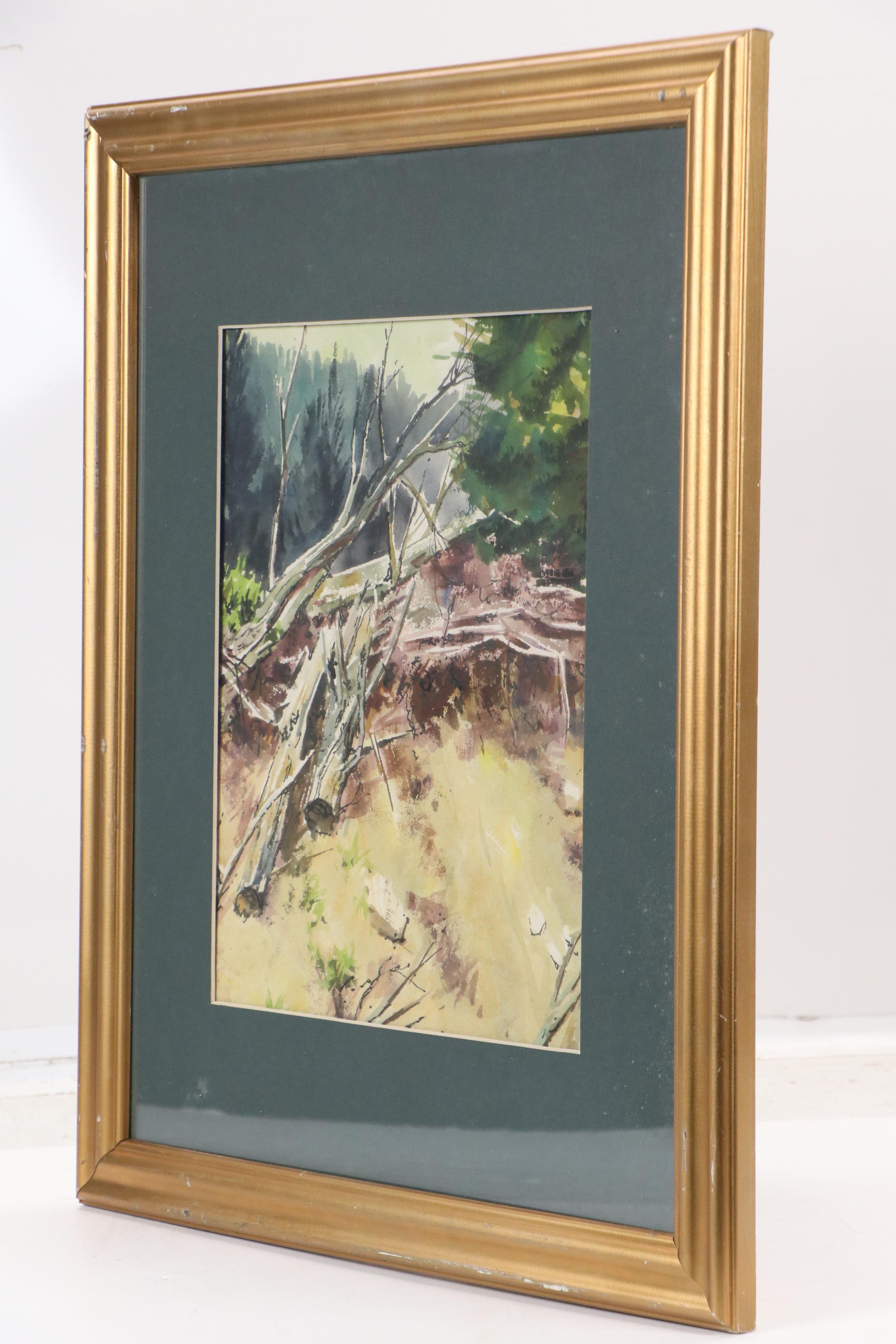 Watercolor Painting of Woodland Logging Scene