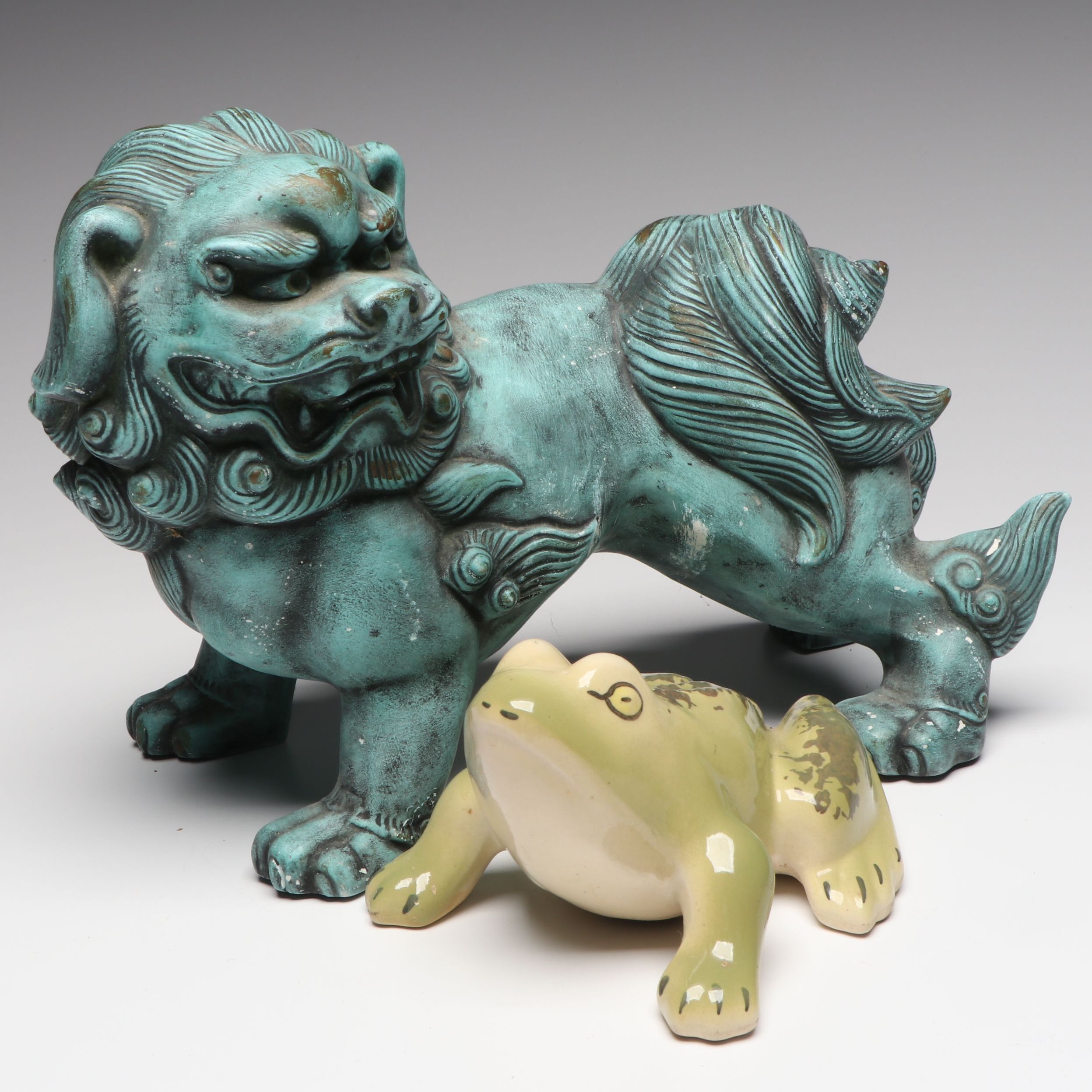 Ceramic Frog and Chinese Guardian Lion