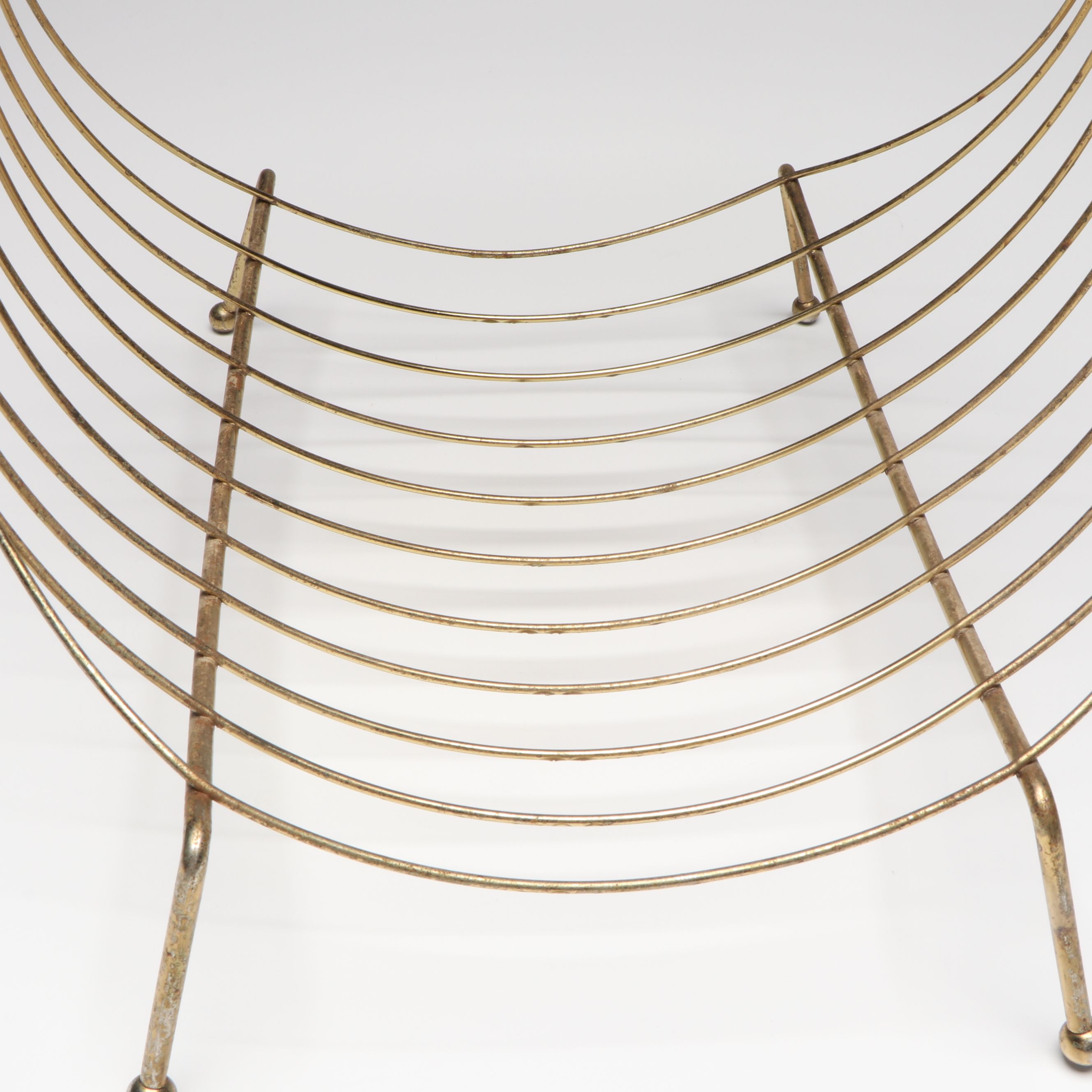 Mid Century Modern Style Brass Tone Wire Magazine Rack