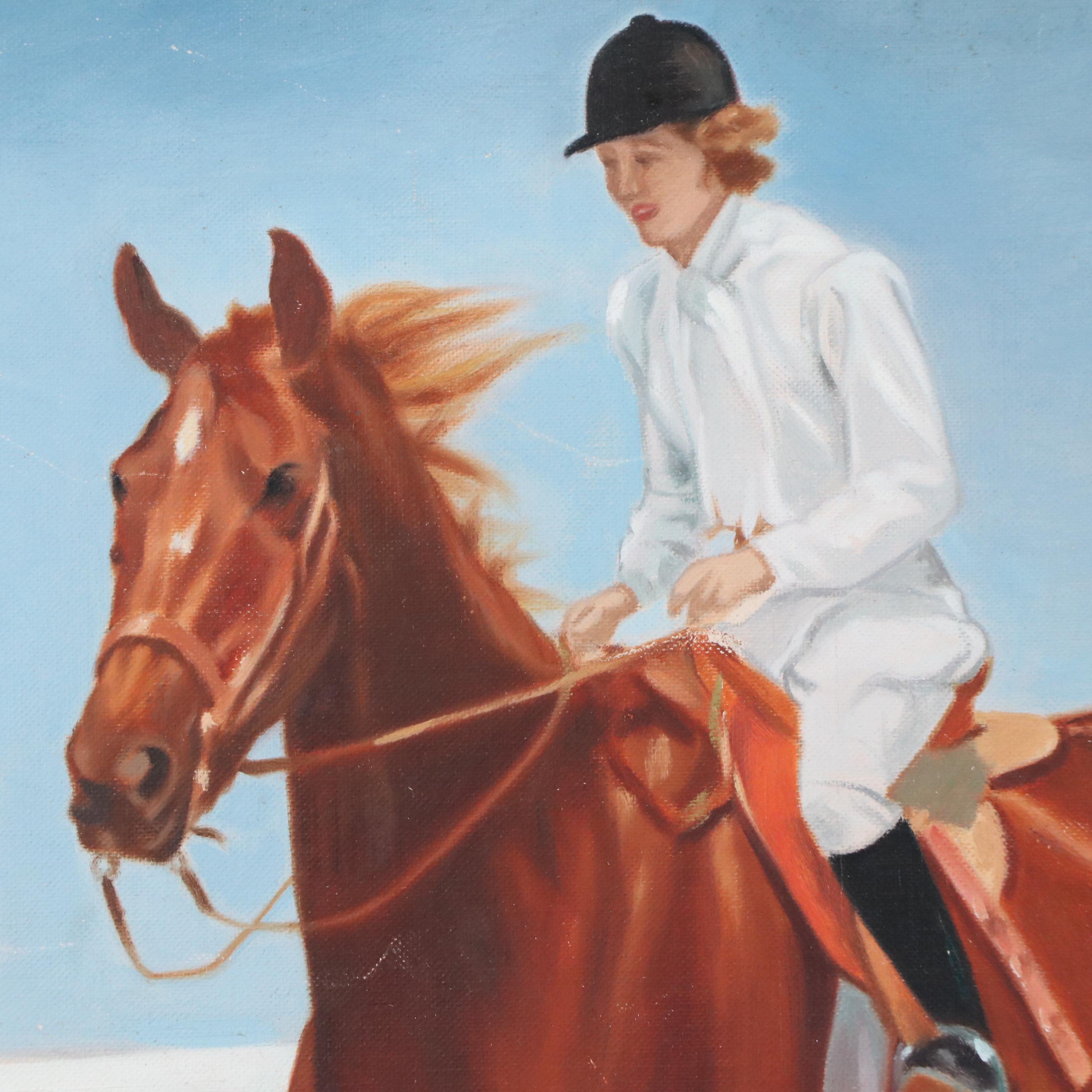 Oil Painting of Horseback Rider on Chestnut, 20th Century