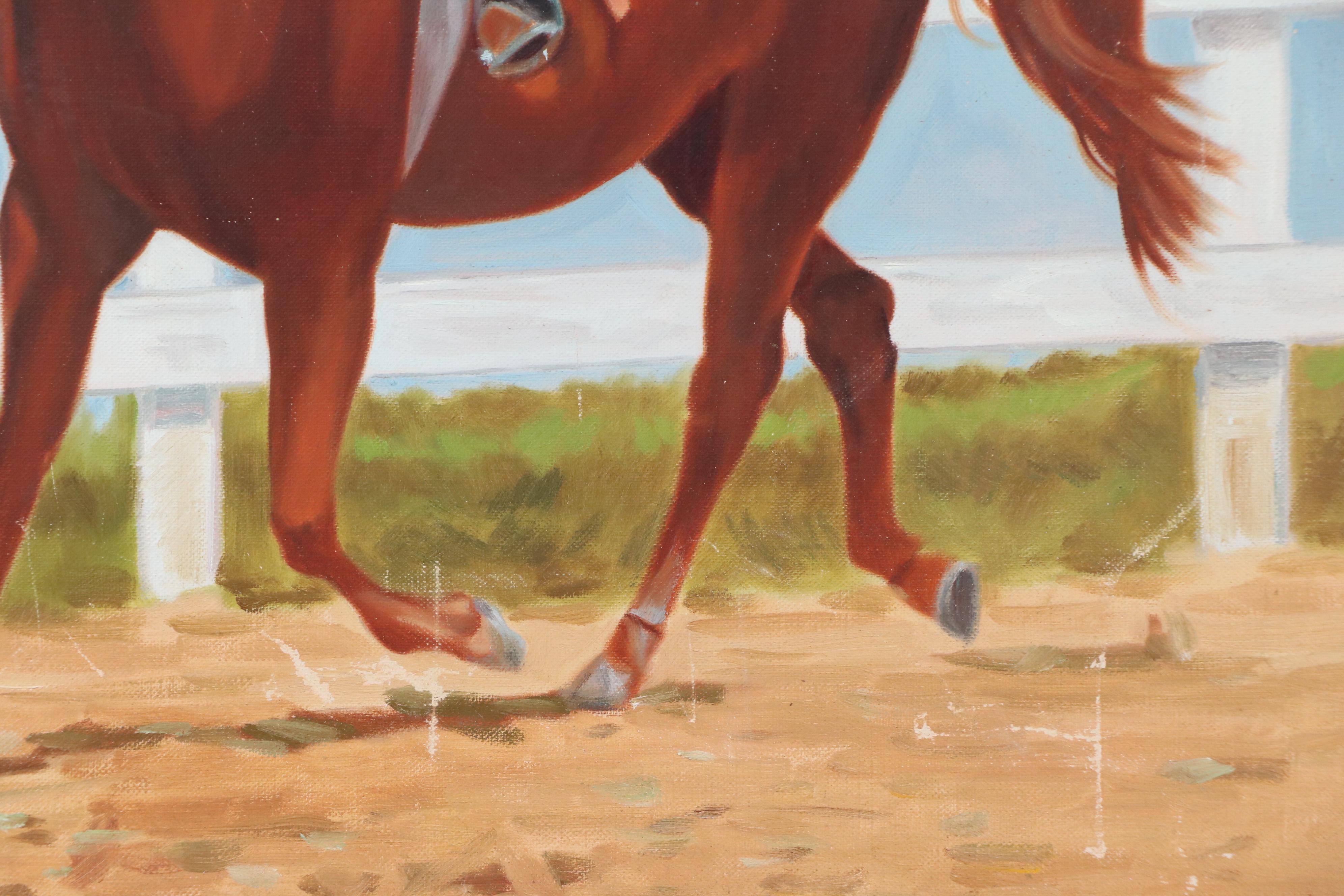 Oil Painting of Horseback Rider on Chestnut, 20th Century