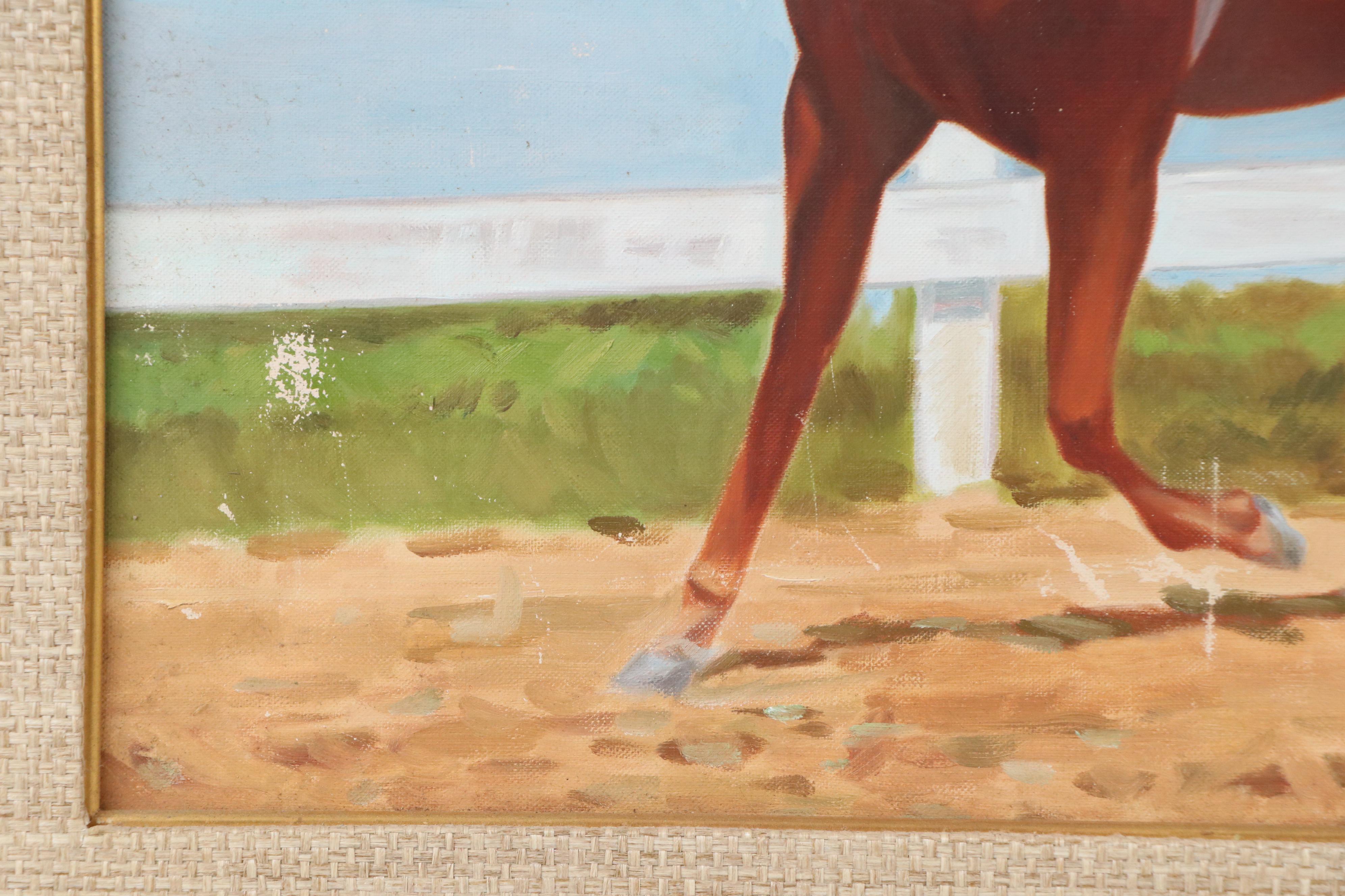 Oil Painting of Horseback Rider on Chestnut, 20th Century