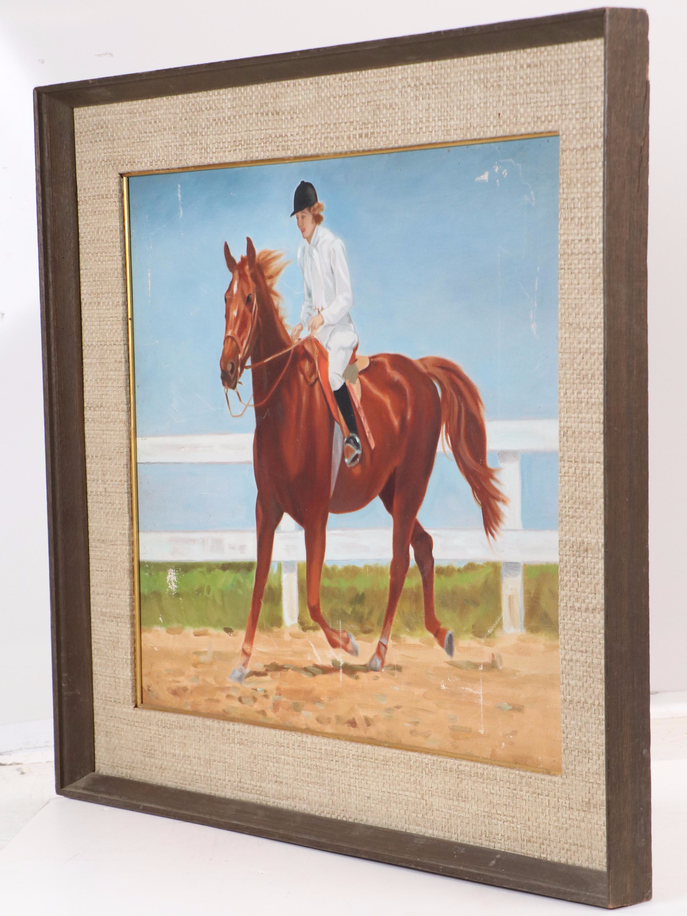 Oil Painting of Horseback Rider on Chestnut, 20th Century