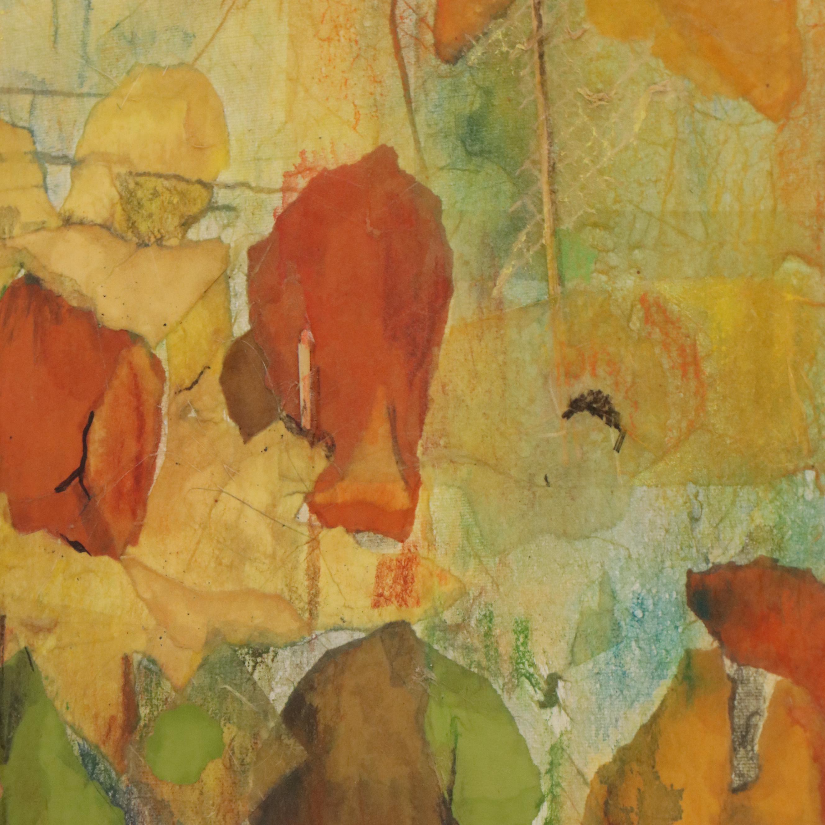 Julie M. Saski Abstract Mixed Media Painting "Sunflowers"