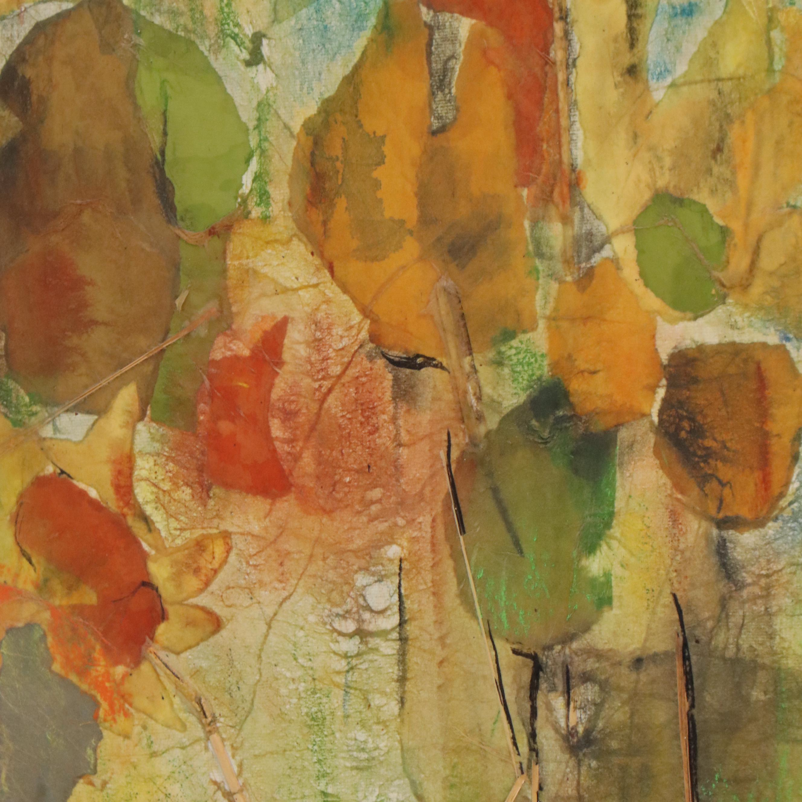 Julie M. Saski Abstract Mixed Media Painting "Sunflowers"