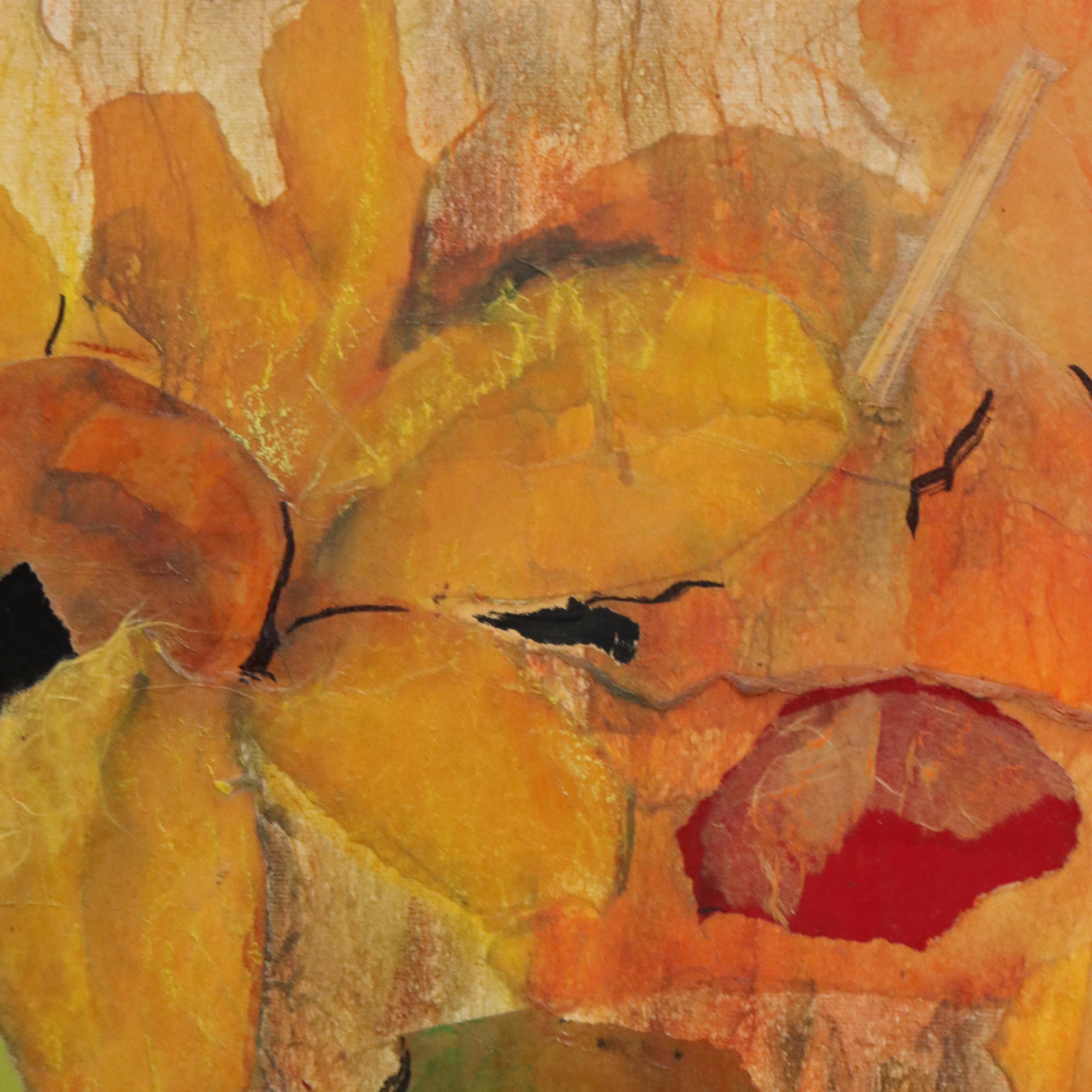 Julie M. Saski Abstract Mixed Media Painting "Sunflowers"