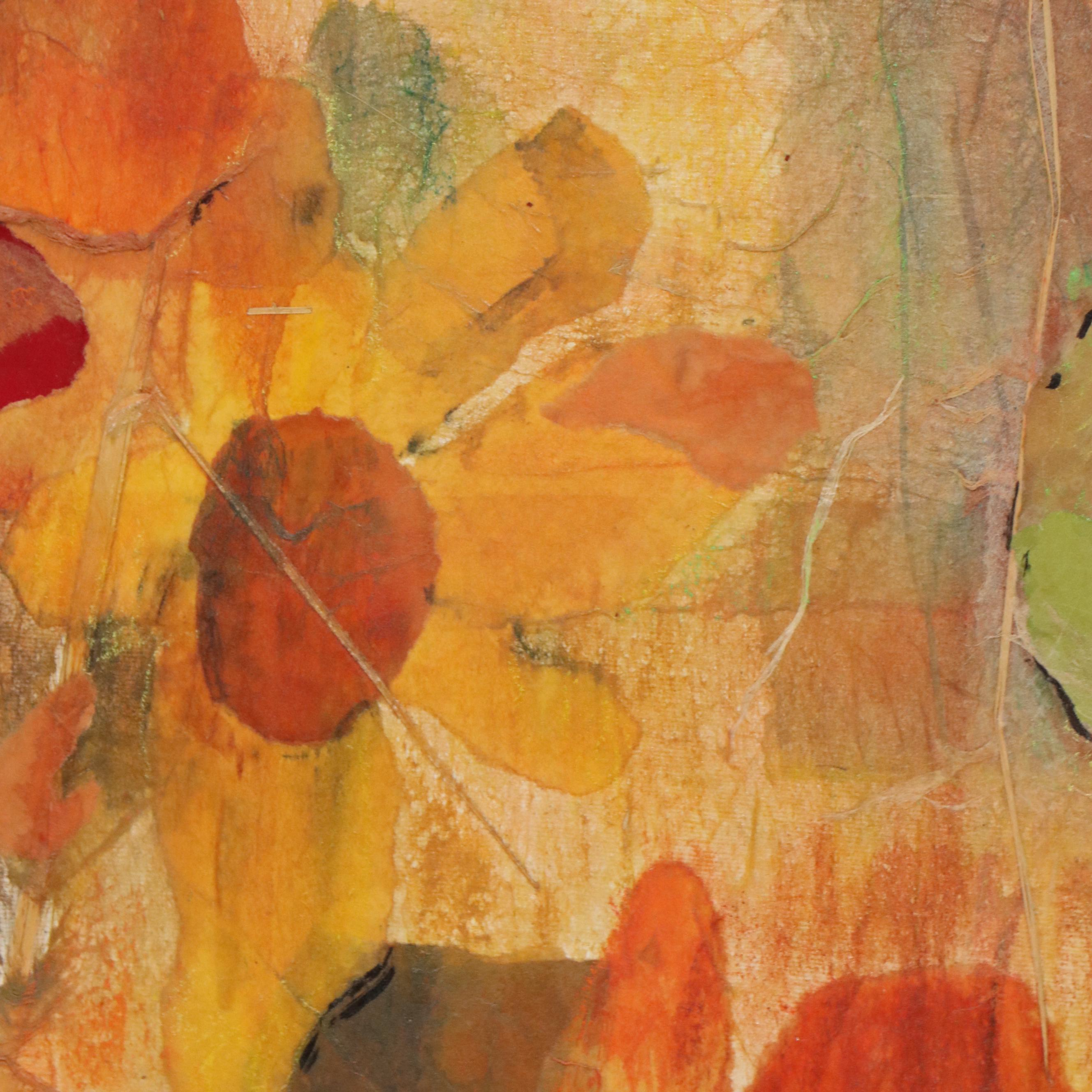 Julie M. Saski Abstract Mixed Media Painting "Sunflowers"