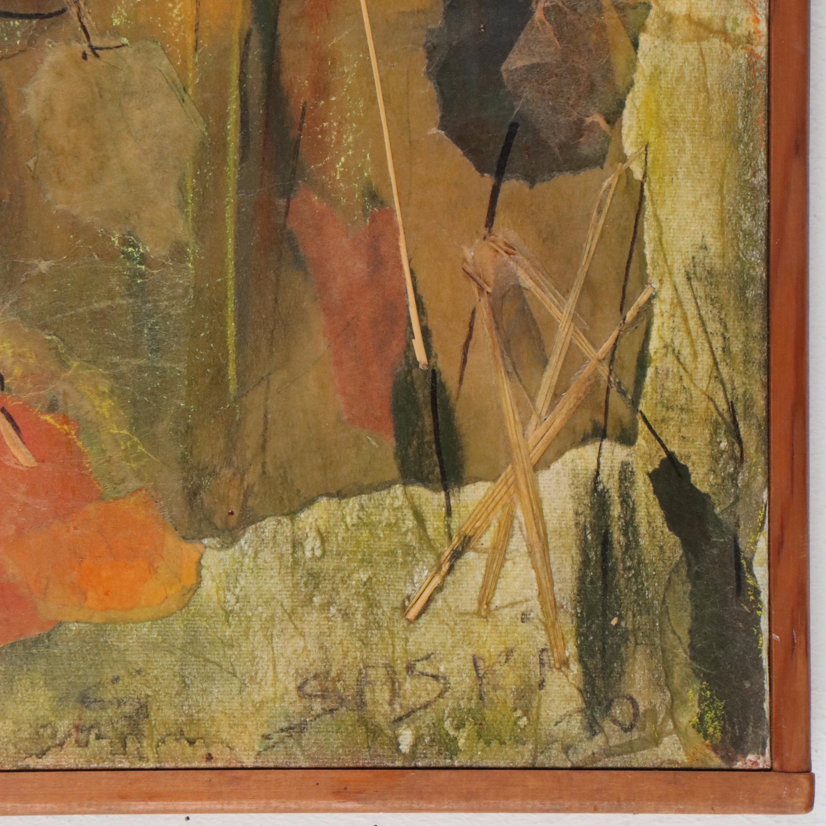 Julie M. Saski Abstract Mixed Media Painting "Sunflowers"