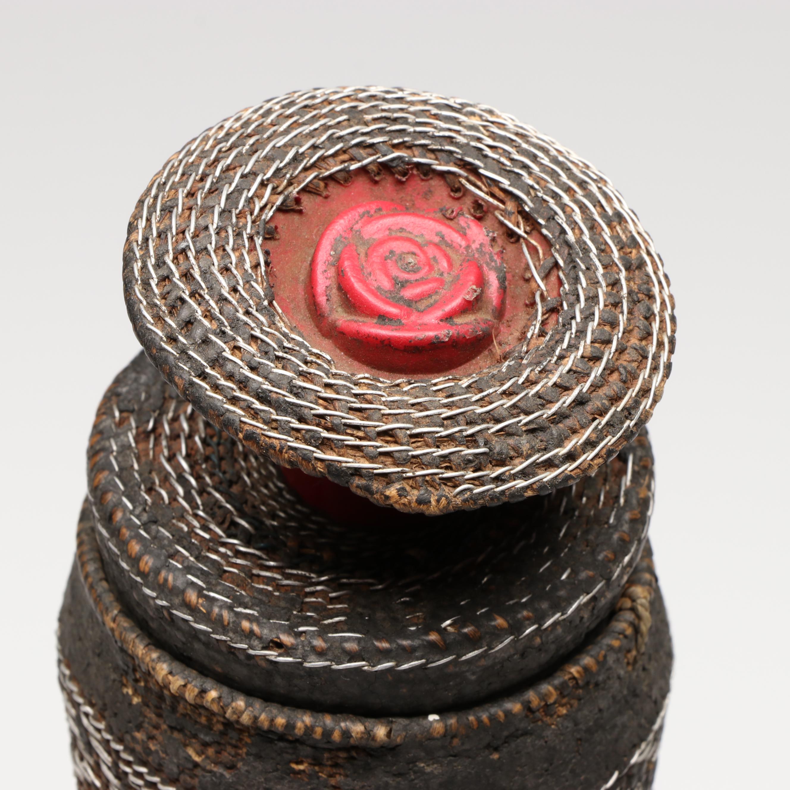 Ethiopian Oromo Peoples Basketry Milk Container with Metal Accents