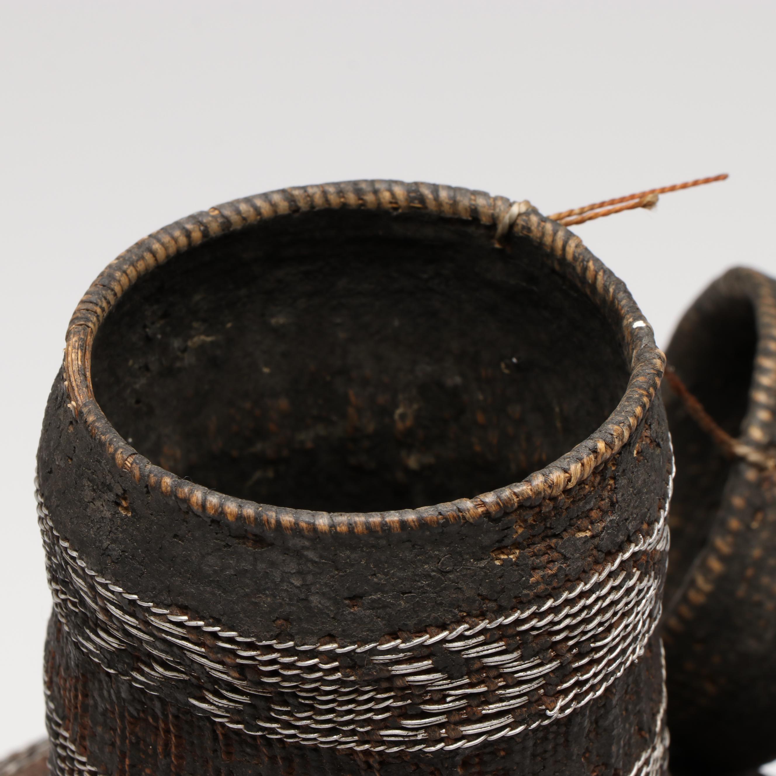 Ethiopian Oromo Peoples Basketry Milk Container with Metal Accents