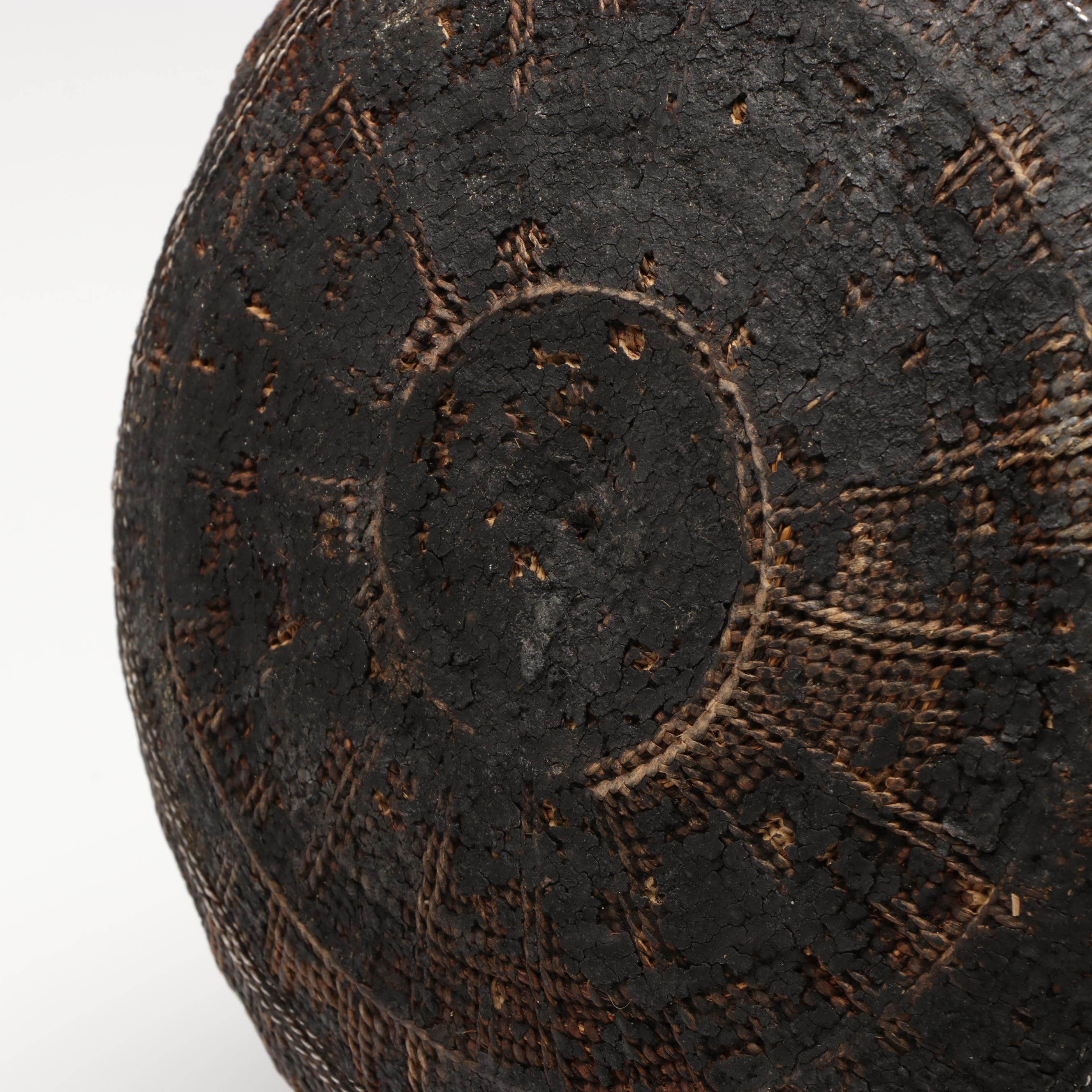 Ethiopian Oromo Peoples Basketry Milk Container with Metal Accents