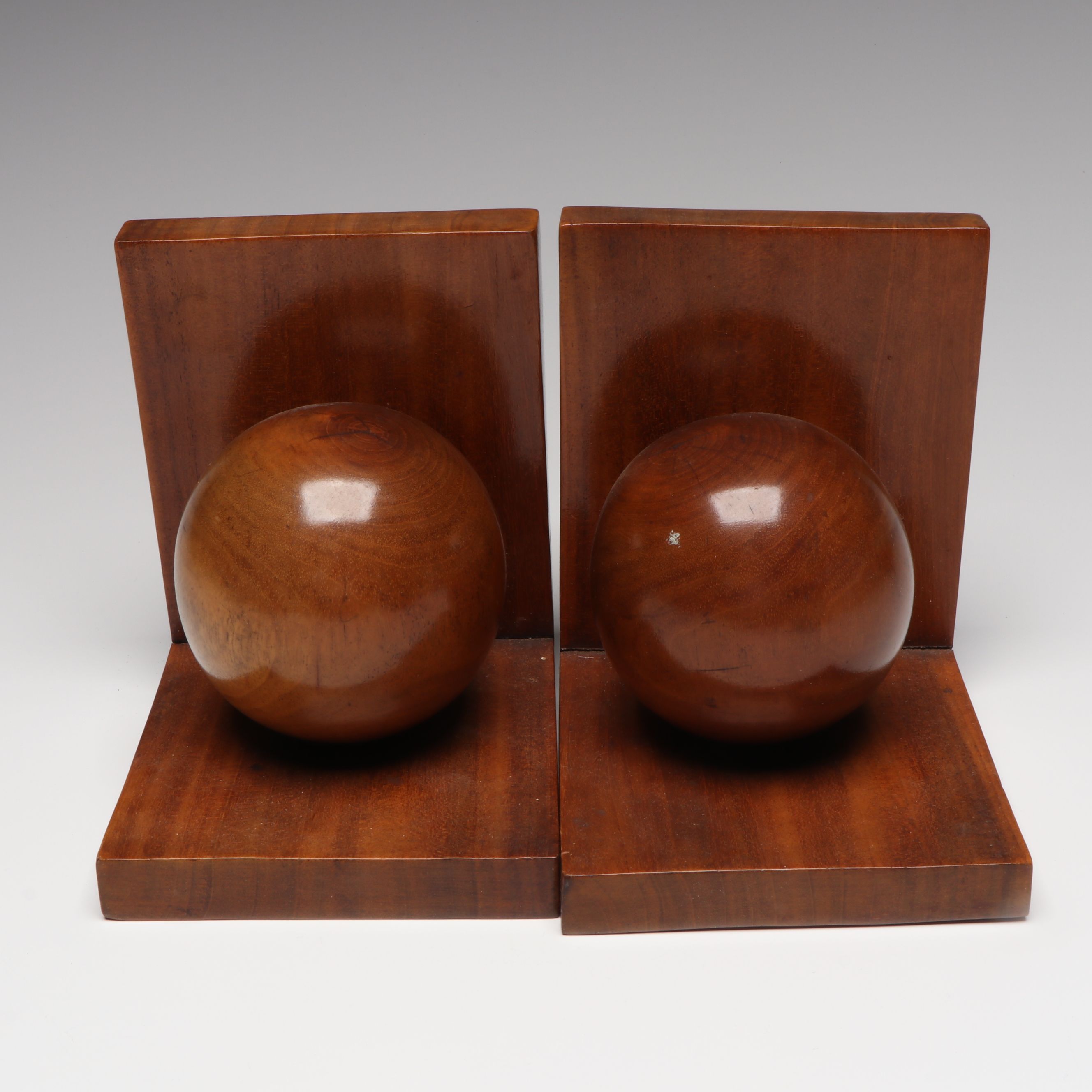 MCM Wood Ball Bookends with Hollowed Horns