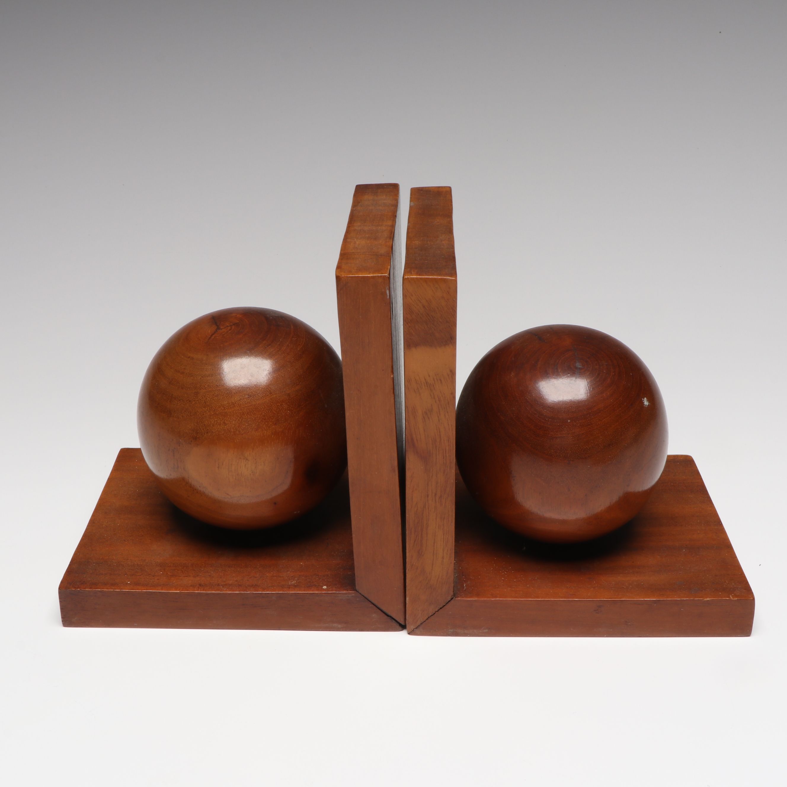 MCM Wood Ball Bookends with Hollowed Horns
