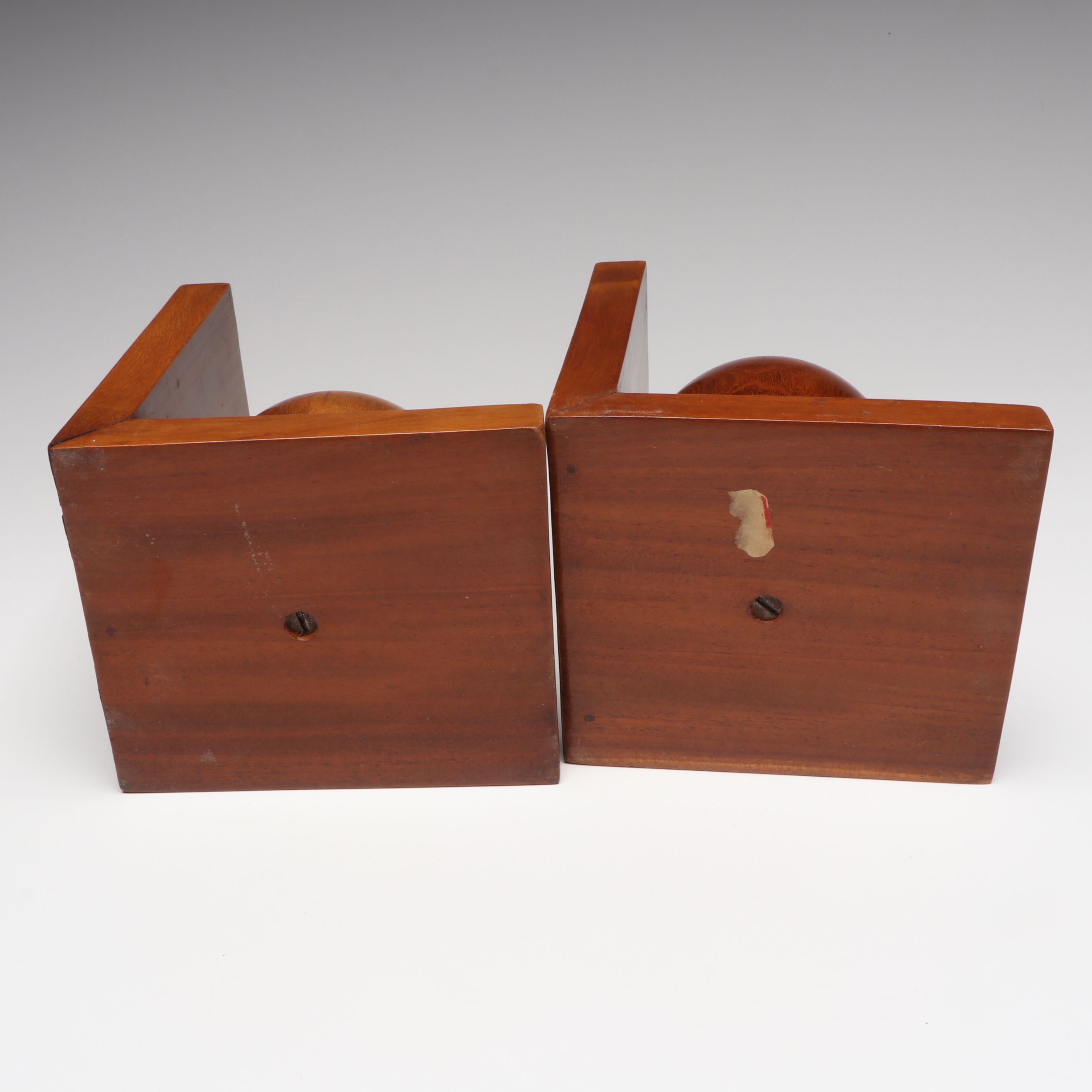 MCM Wood Ball Bookends with Hollowed Horns