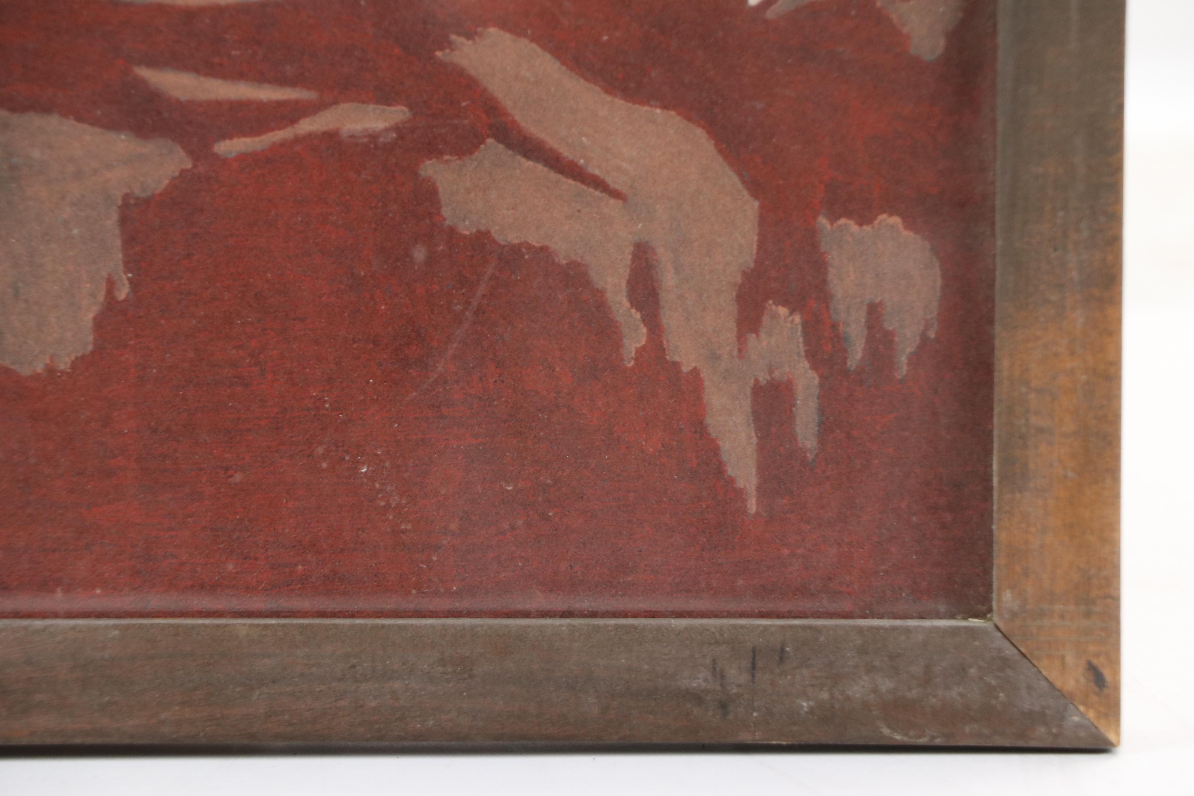 Pin-Up Oil Painting on Felt of Topless Woman and Waterfall, 20th Century