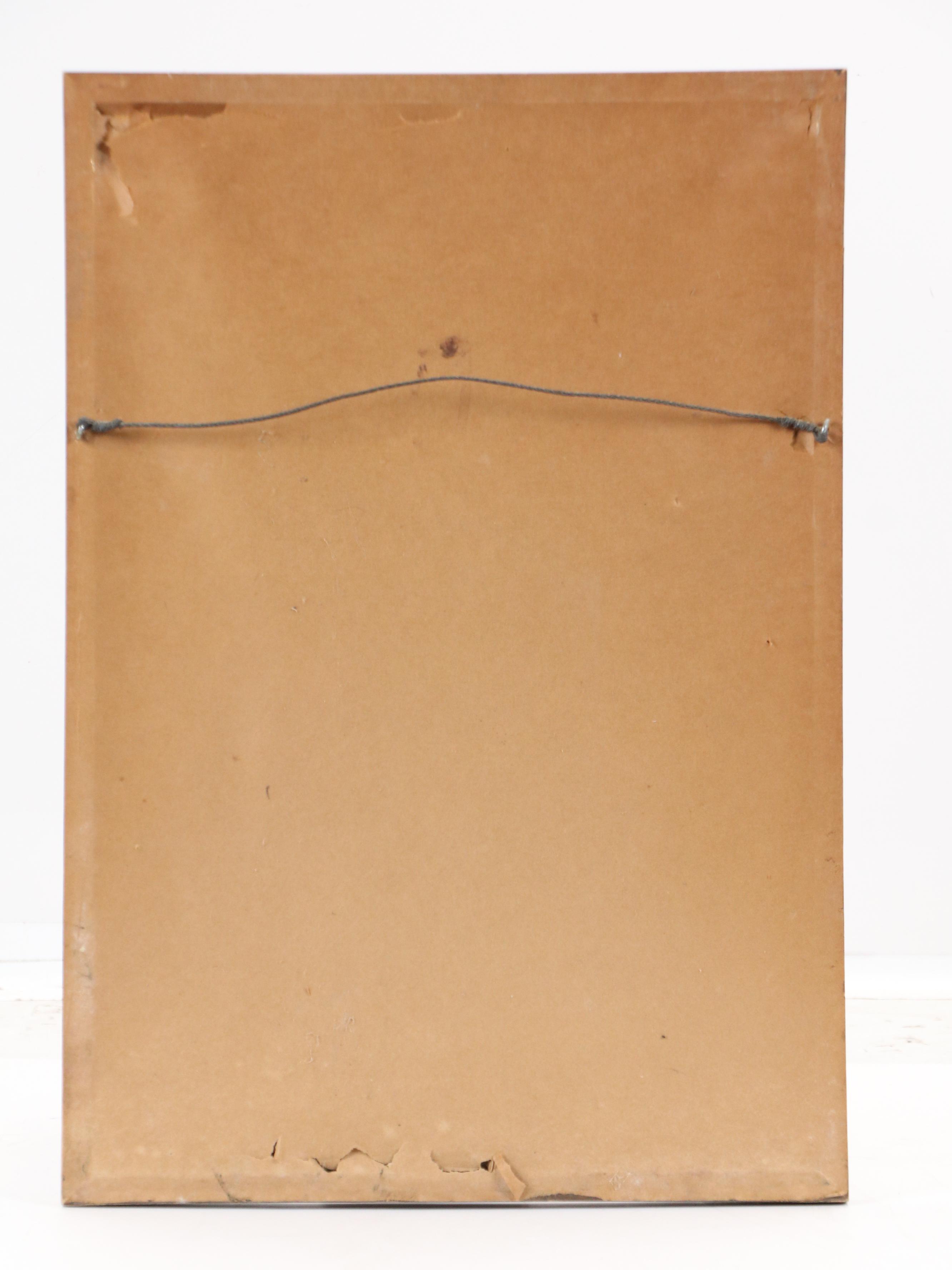 Pin-Up Oil Painting on Felt of Topless Woman and Waterfall, 20th Century