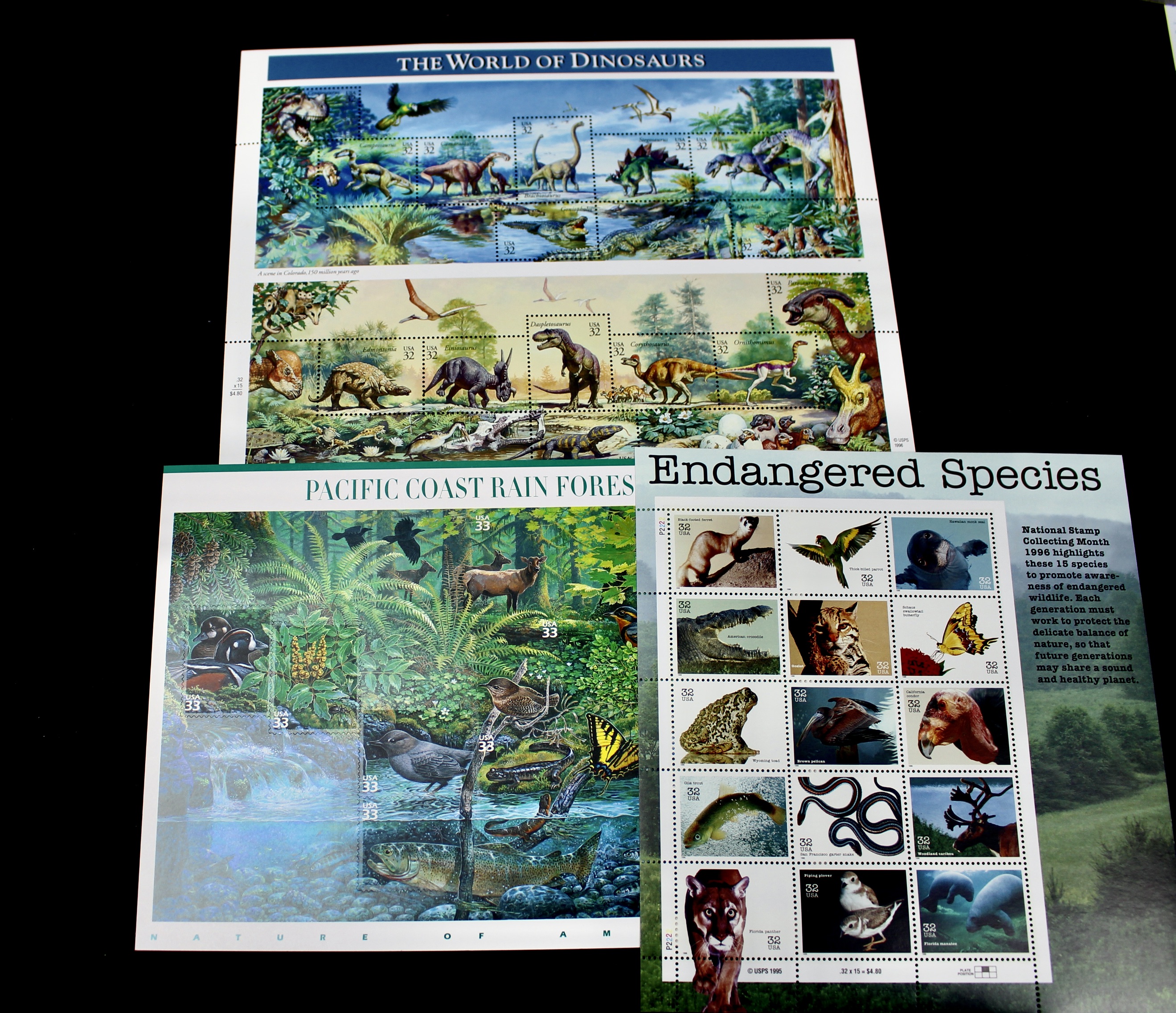 Eighteen Miniature U.S. Postage Stamp Sheets, Mint Condition