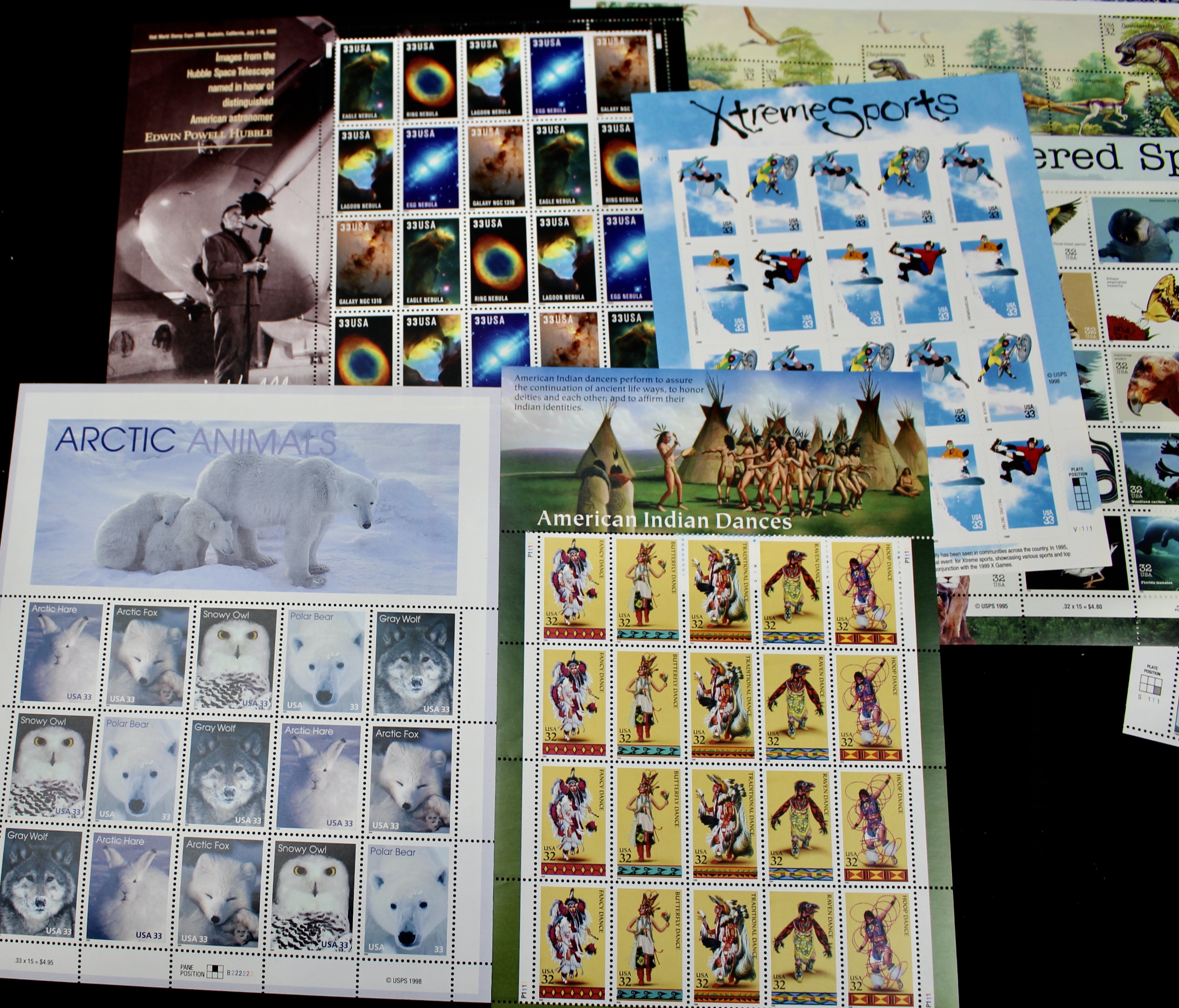 Eighteen Miniature U.S. Postage Stamp Sheets, Mint Condition