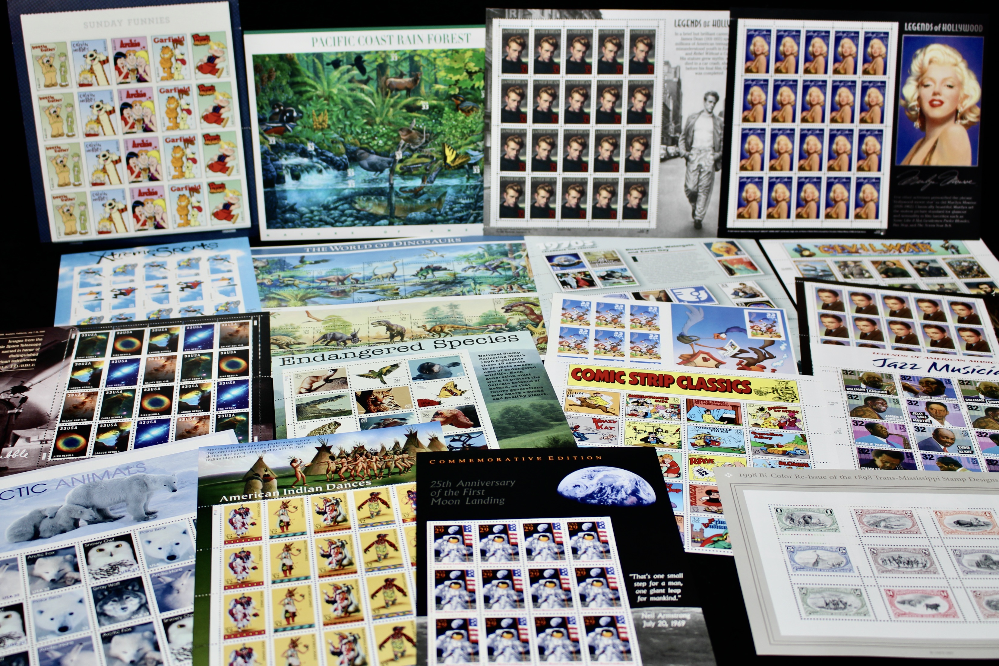 Eighteen Miniature U.S. Postage Stamp Sheets, Mint Condition