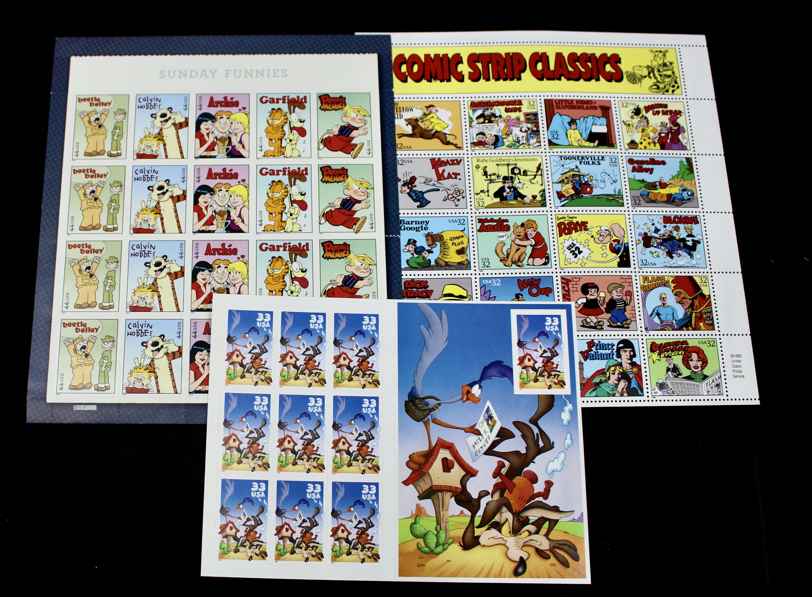 Eighteen Miniature U.S. Postage Stamp Sheets, Mint Condition