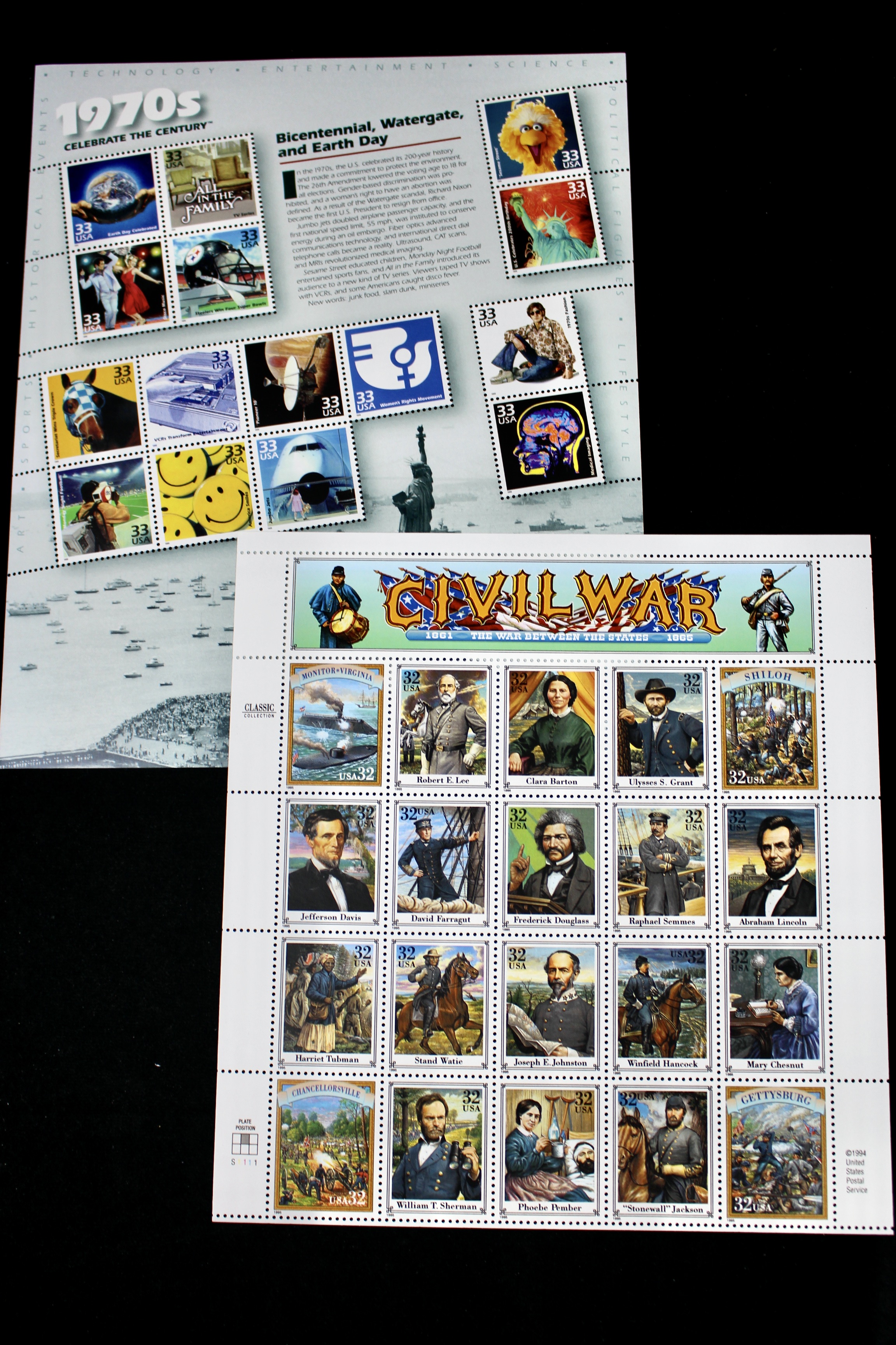 Eighteen Miniature U.S. Postage Stamp Sheets, Mint Condition