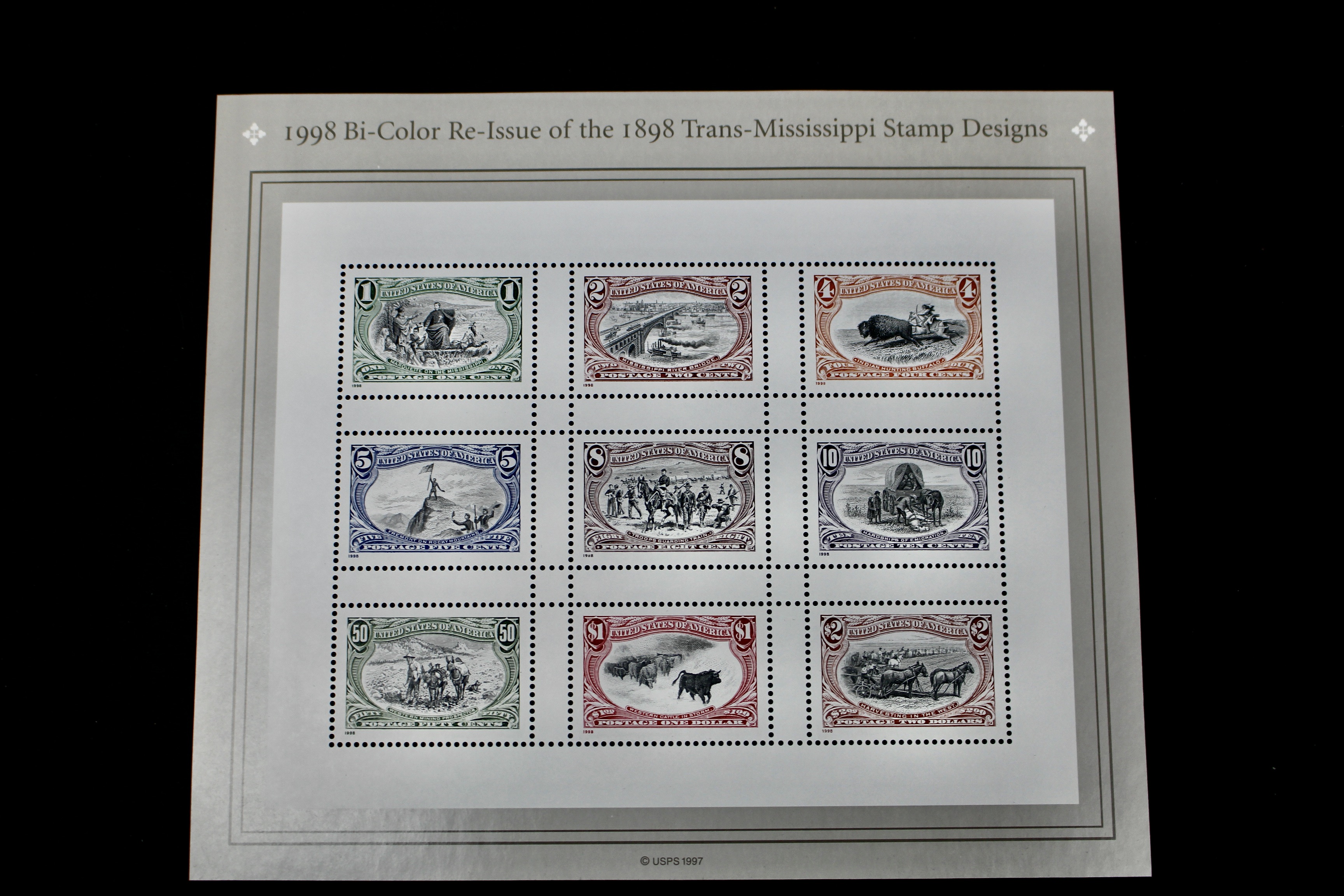 Eighteen Miniature U.S. Postage Stamp Sheets, Mint Condition