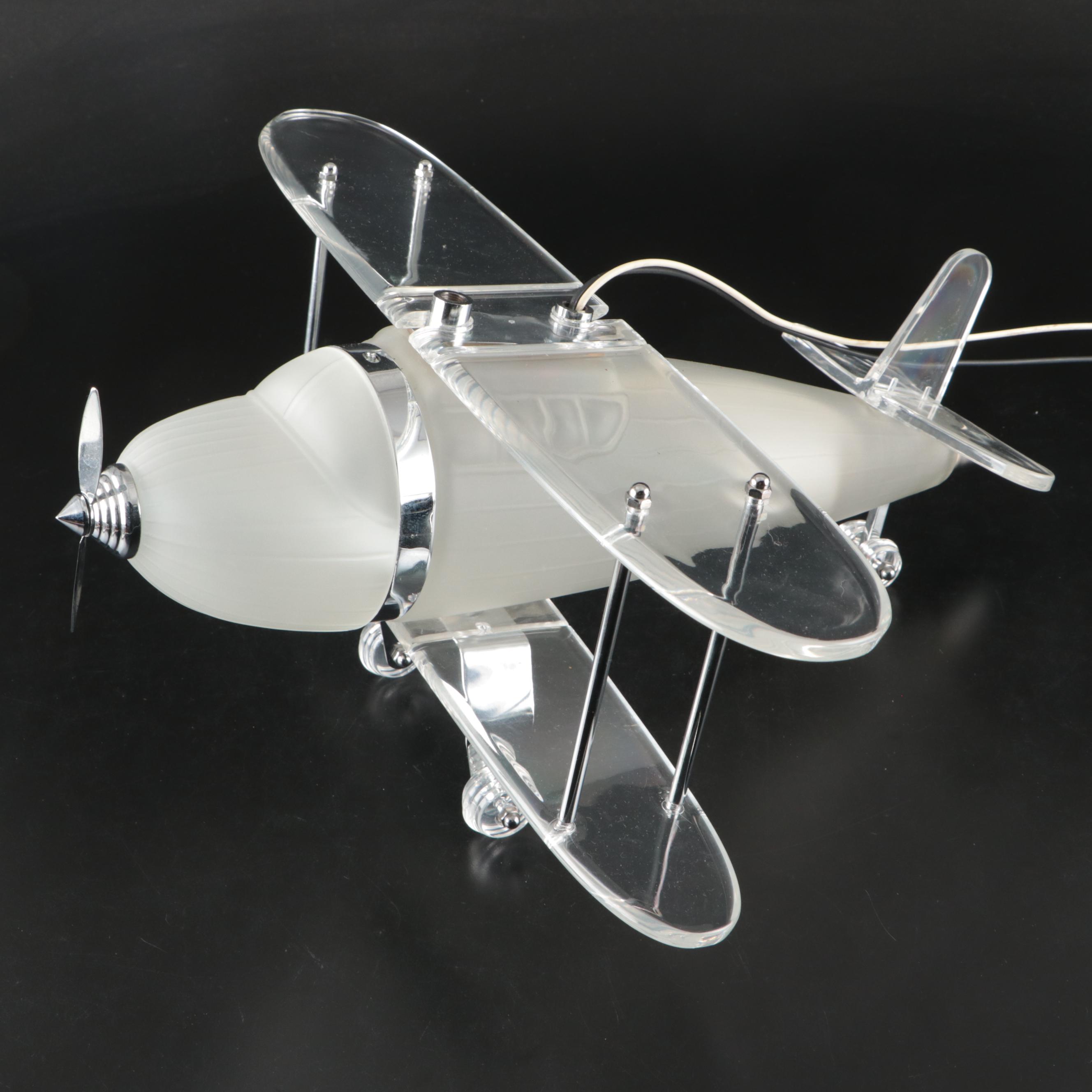 Art Deco Style Glass and Acrylic Biplane Ceiling Pendant Light, 2004