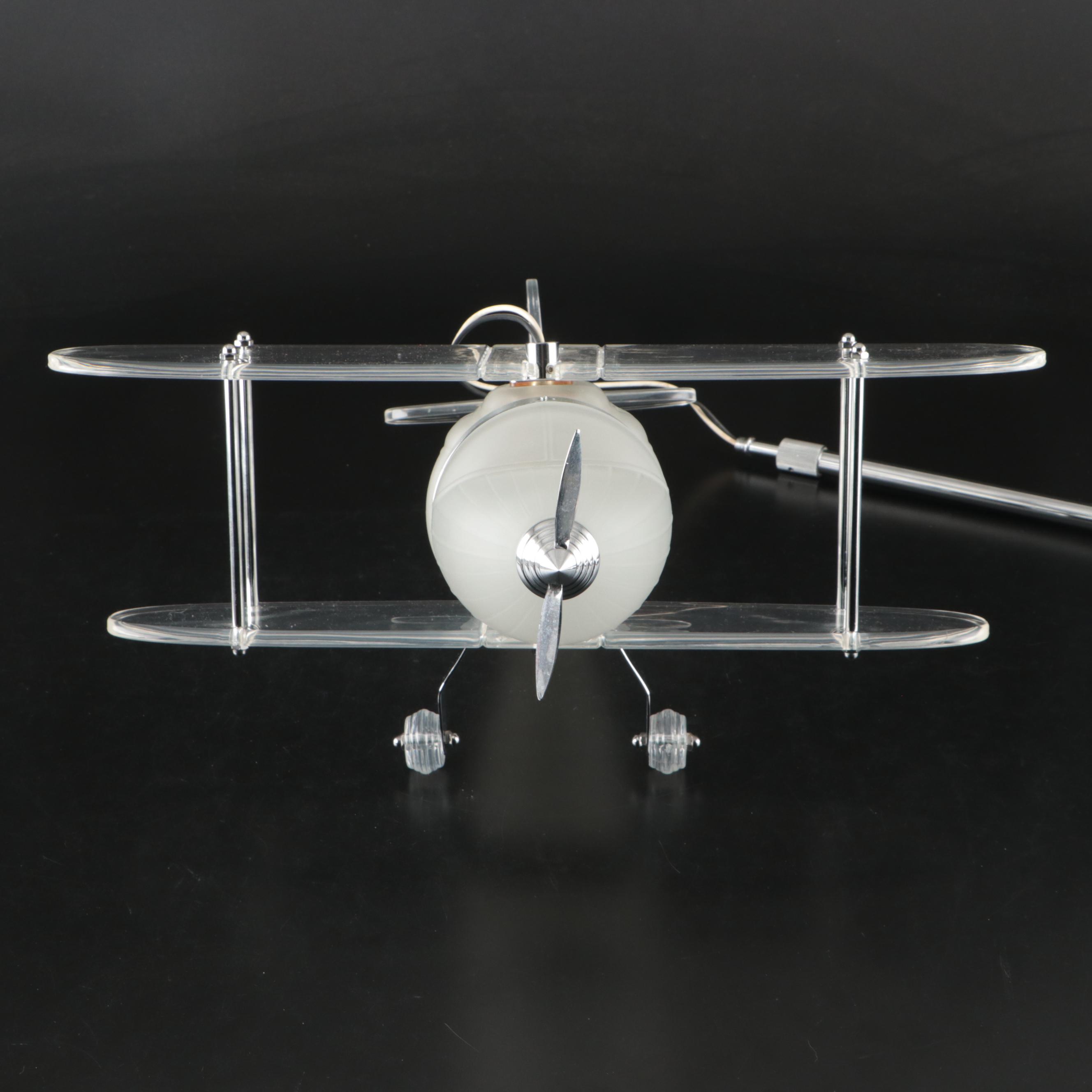 Art Deco Style Glass and Acrylic Biplane Ceiling Pendant Light, 2004