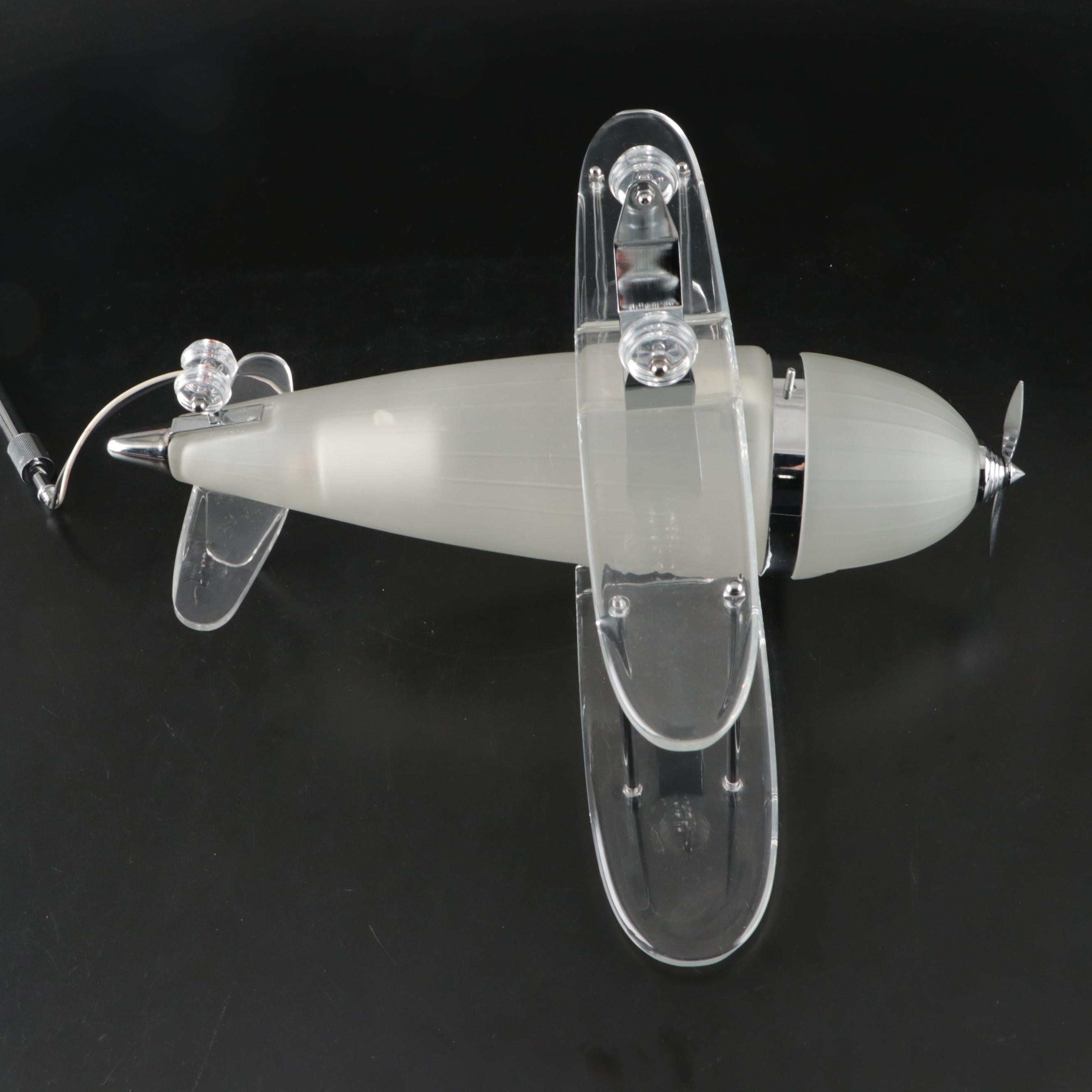 Art Deco Style Glass and Acrylic Biplane Ceiling Pendant Light, 2004